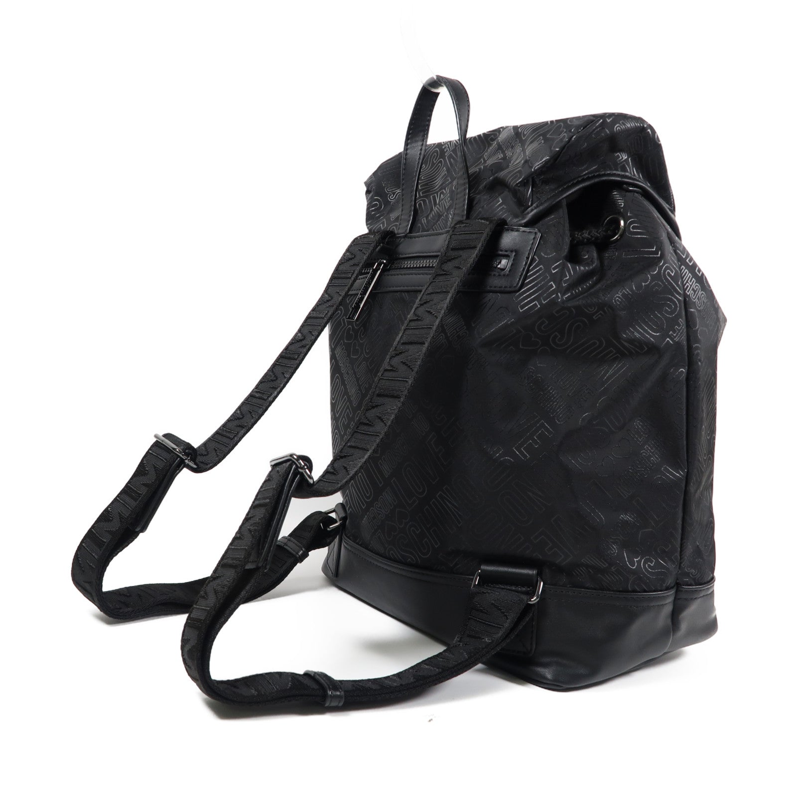 MOSCHINO 尼龍Backpack銀扣背包黑色
