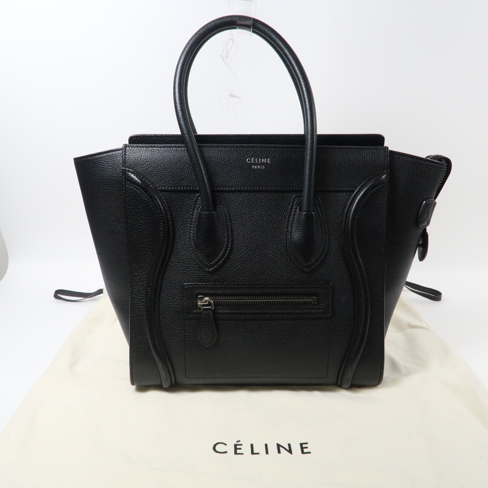 CELINE 牛皮皮革Luggage銀扣肩背袋黑色