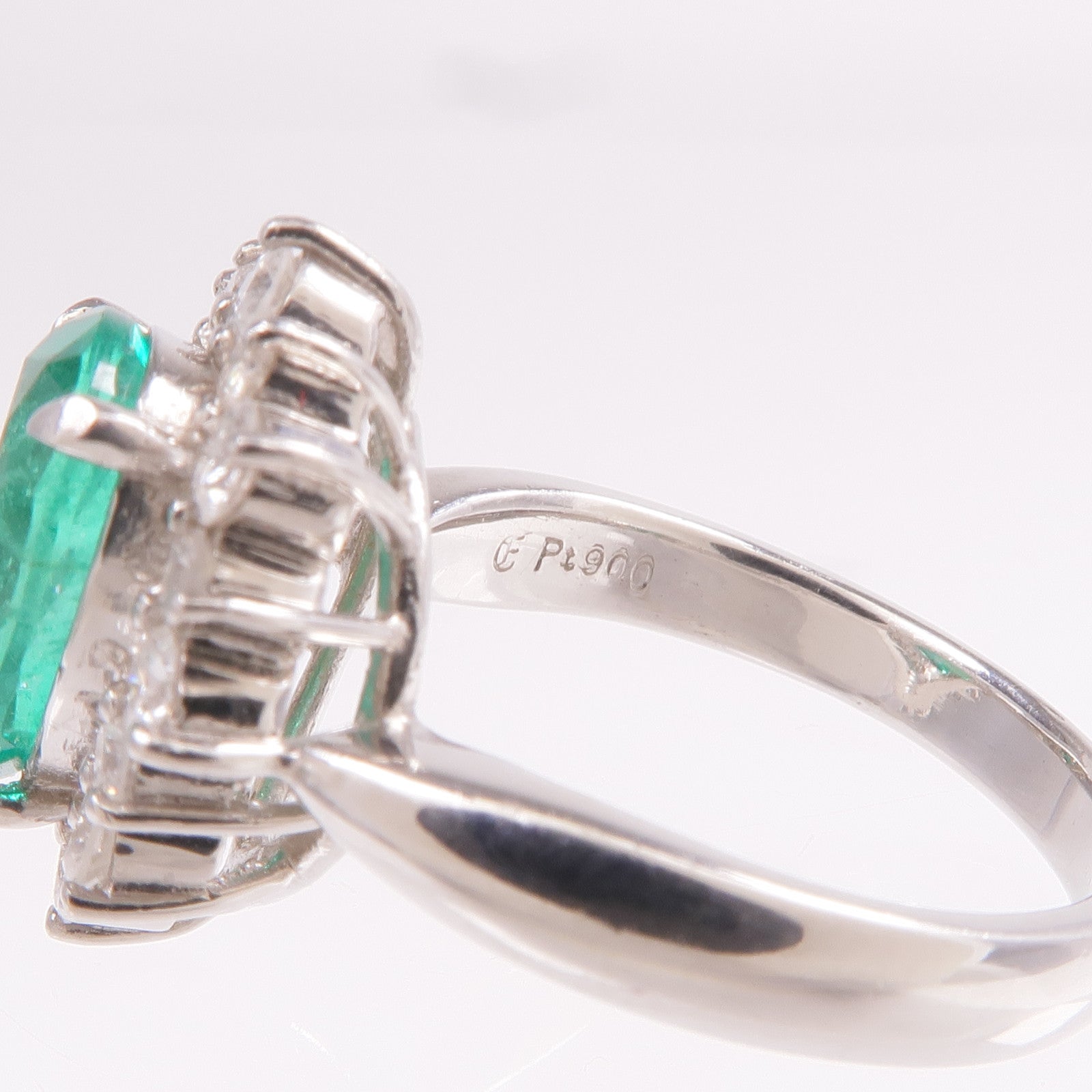JEWELRY PT900鉑金Emerald Diamond Ring綠寶石/鑽石戒指US#6