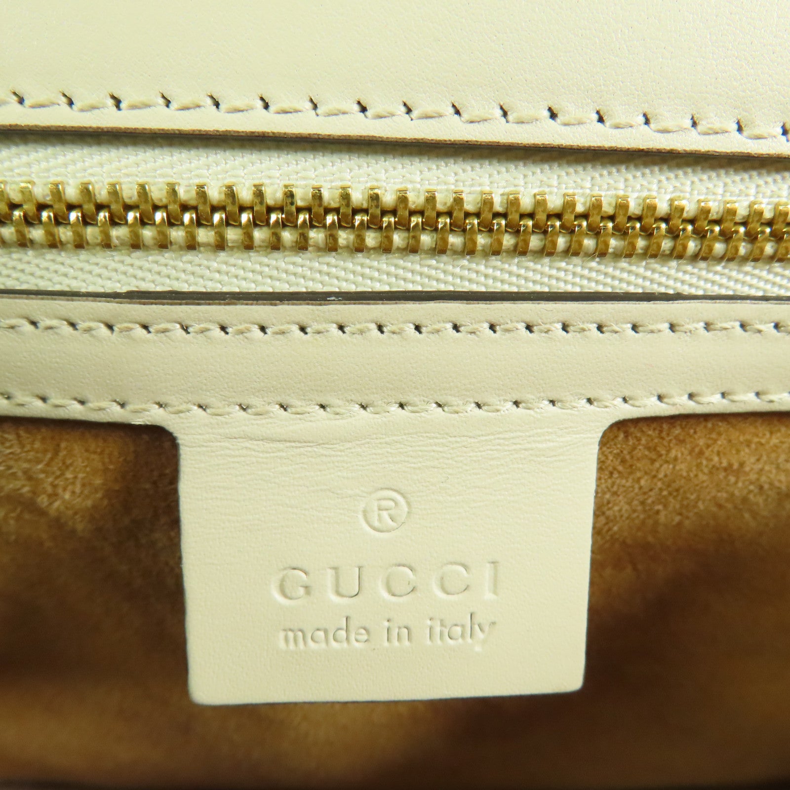 GUCCI GG GHW Sylvie Shoulder Bag Calfskin Leather Beige