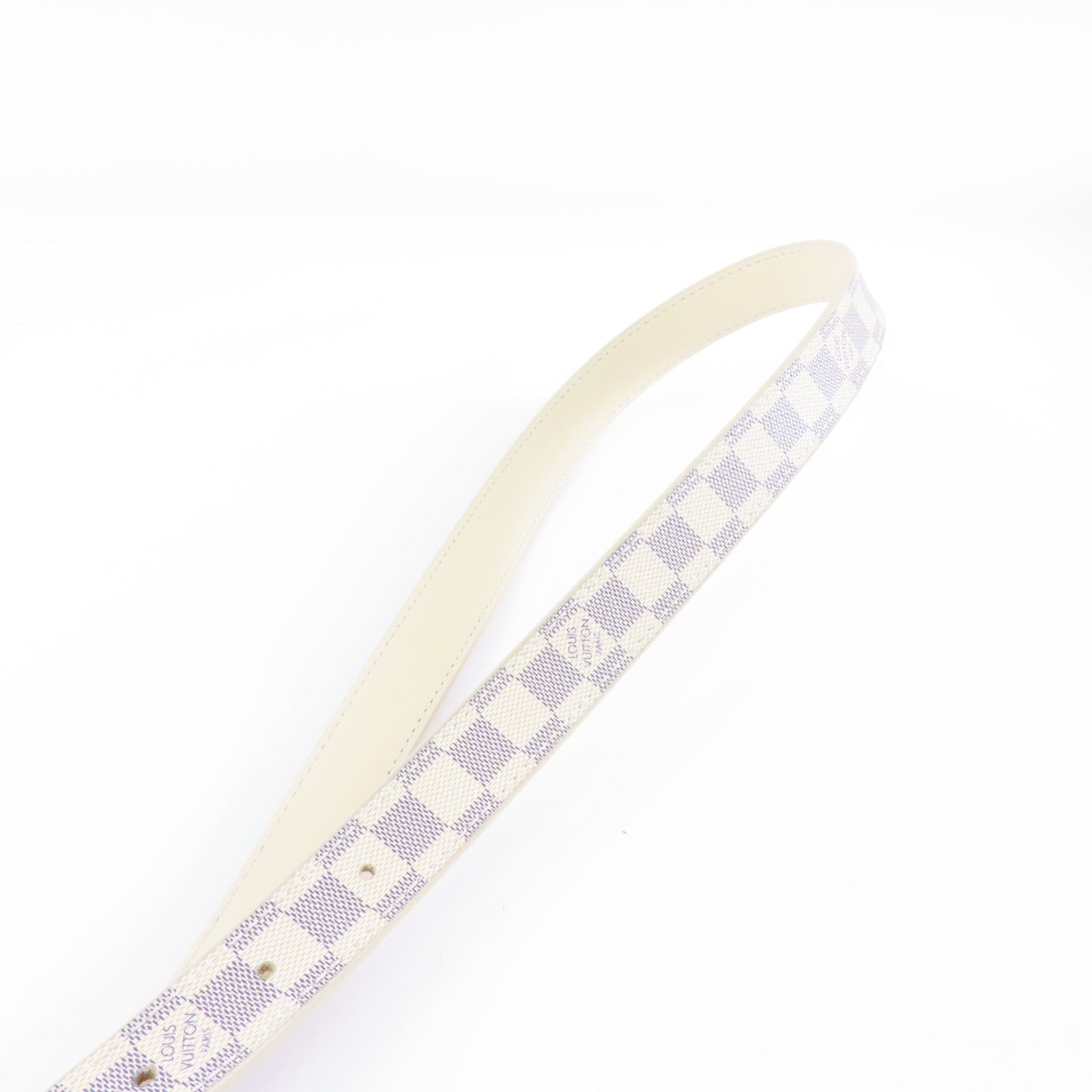 LOUIS VUITTON Damier Azur Belt 80cm金扣皮帶米色