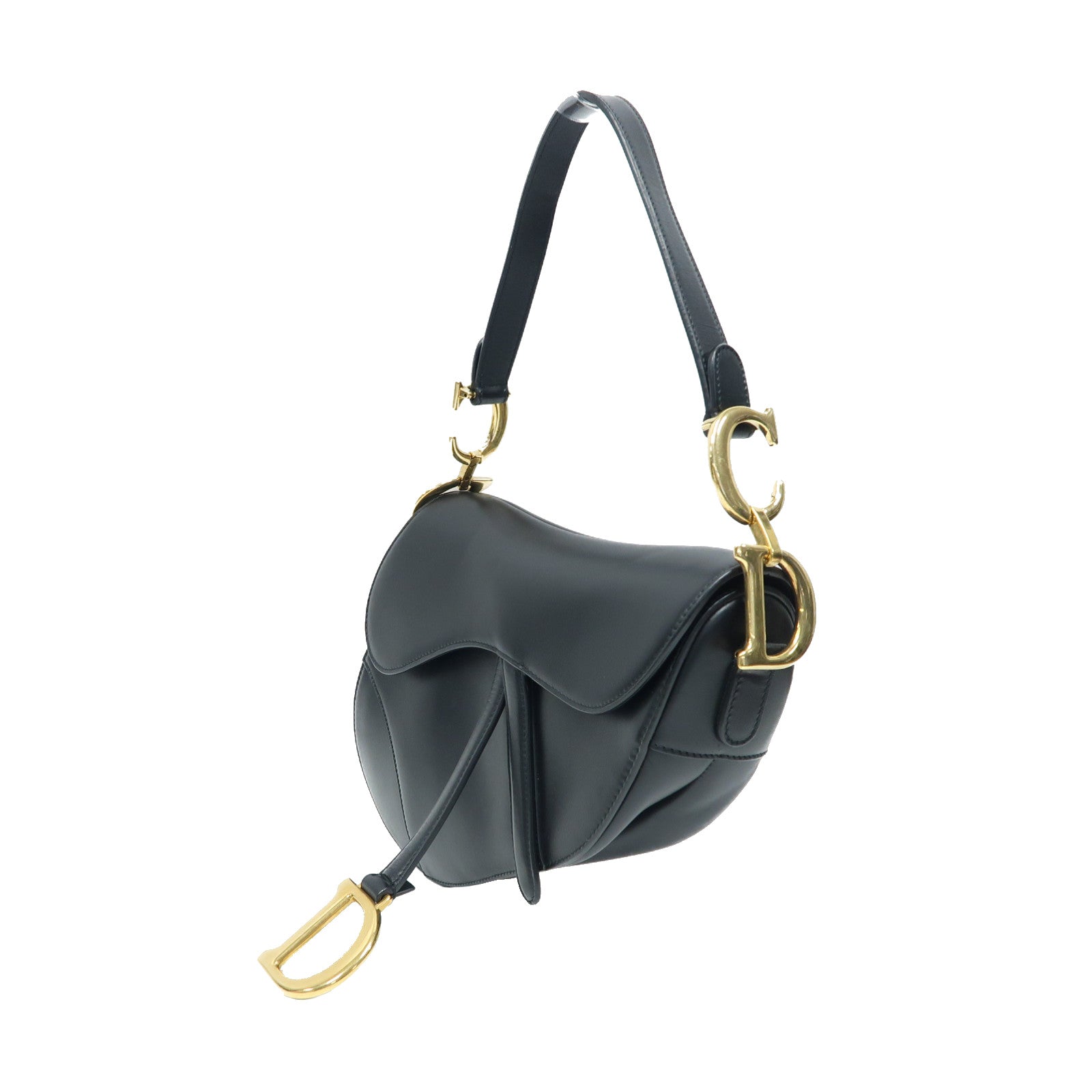 Dior 【激減優惠】牛皮皮革Saddle Bag金扣手挽肩背兩用袋黑色