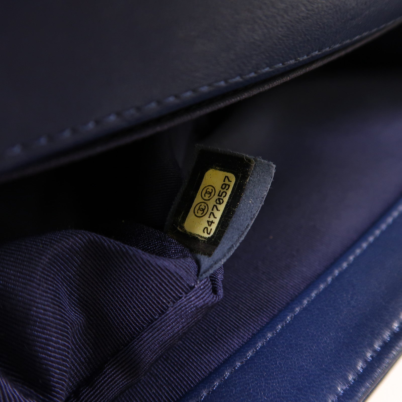 CHANEL CC ¢ÕHW Boy 25cm Chain Shoulder Bag Lambskin Leather Navy