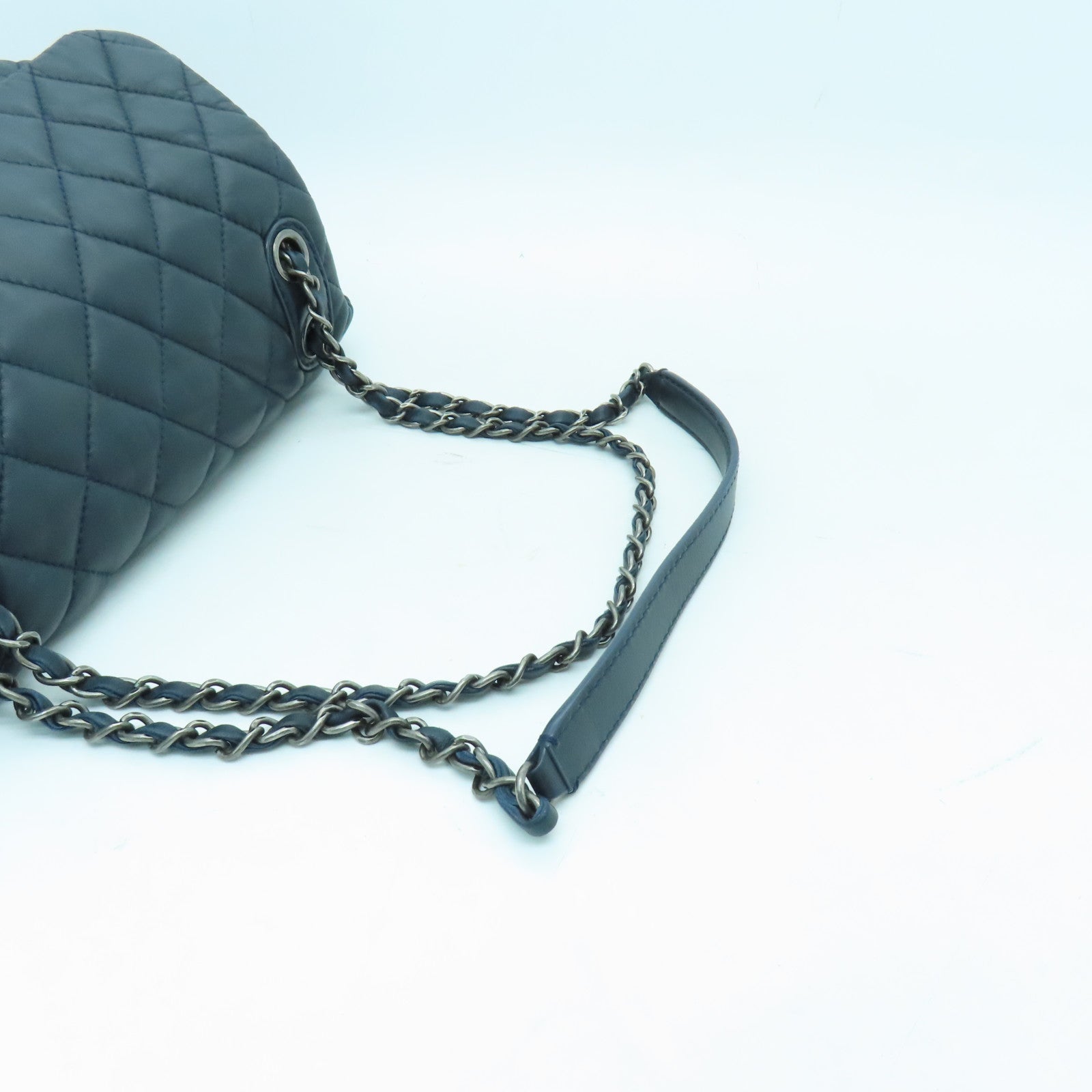 CHANEL **【清倉大減價】菱格皮革Shoulder Bag銀扣肩背袋藍色