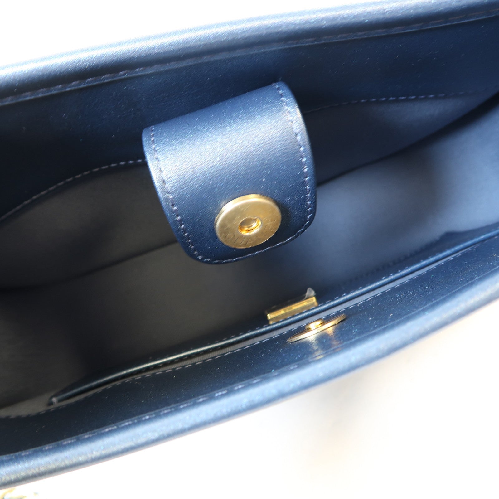 CHANEL 菱格牛仔布Hobo Bag金扣手挽肩背兩用袋藍色