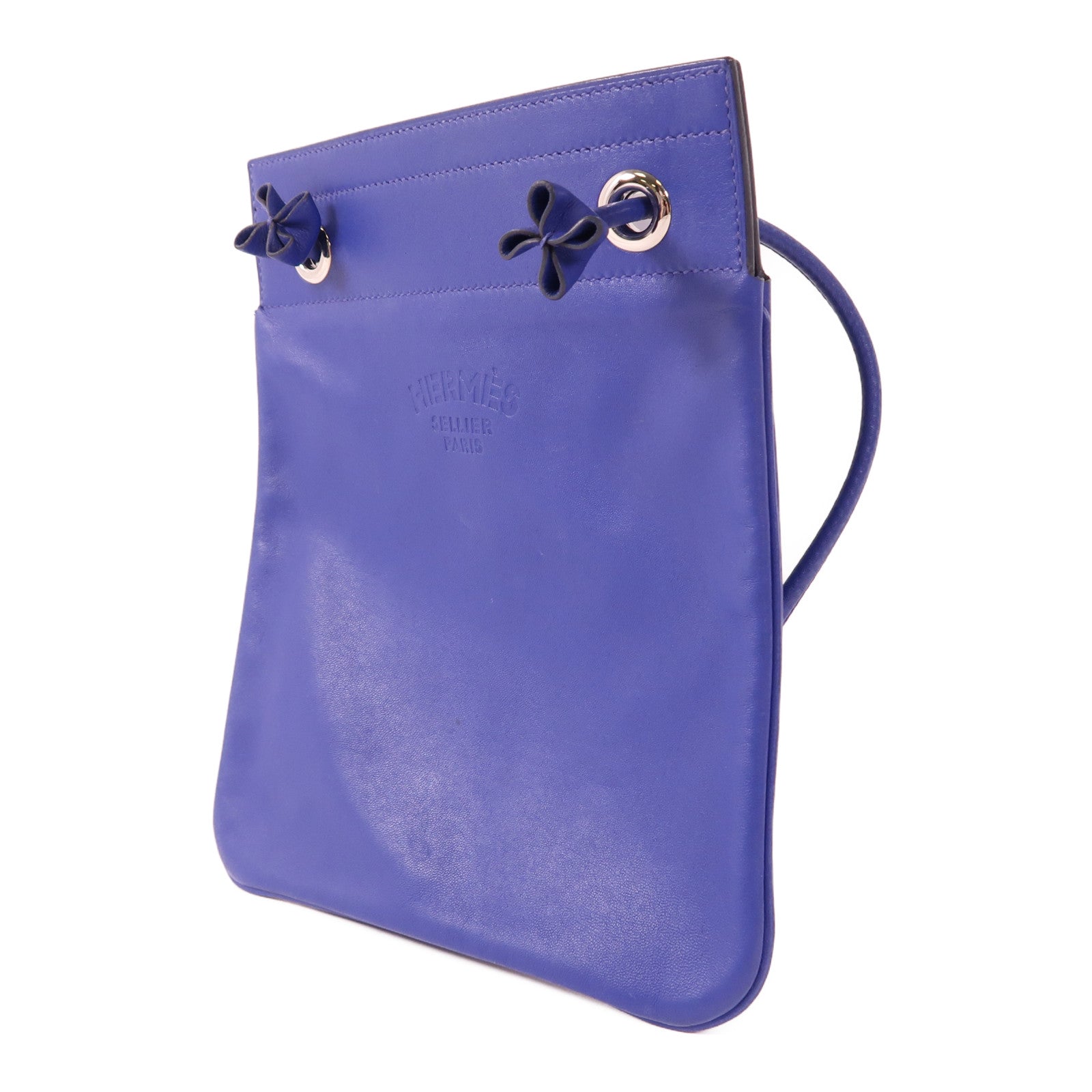 HERMES Chevre皮革/Swift皮革Aline銀扣肩背袋