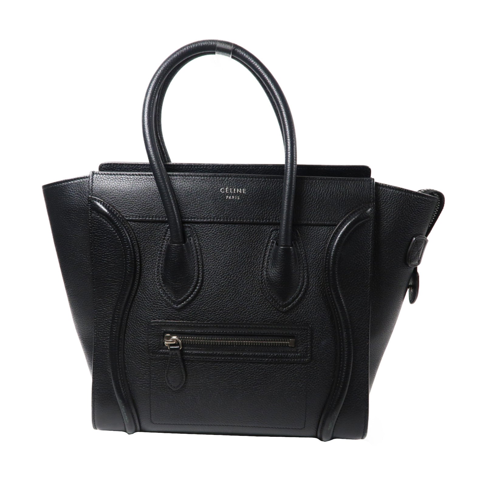 CELINE 牛皮皮革Luggage銀扣肩背袋黑色