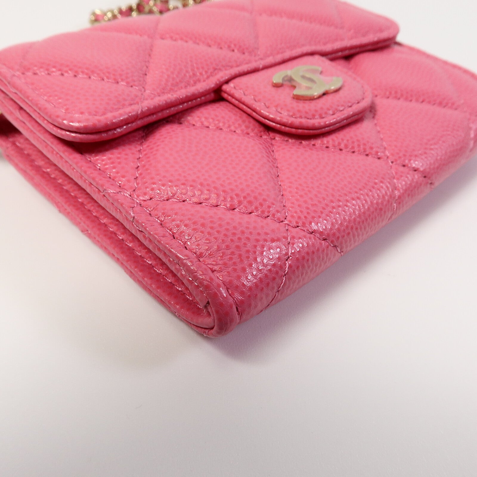 CHANEL 牛皮皮革Quiled Flap Card Holder On Chain鏈帶肩背袋