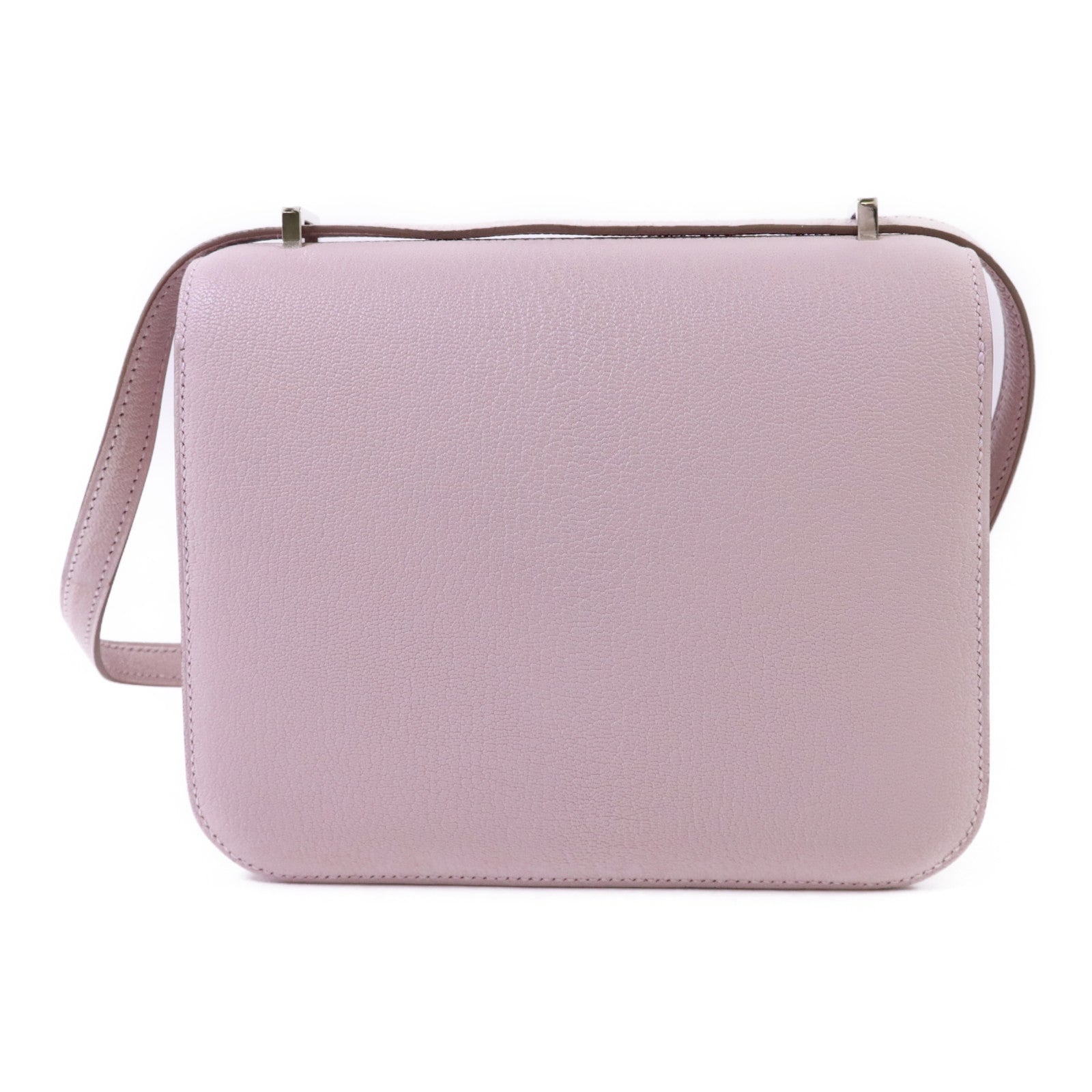 HERMES Chevre皮革Constance Mini銀扣肩背袋Mauve Pale