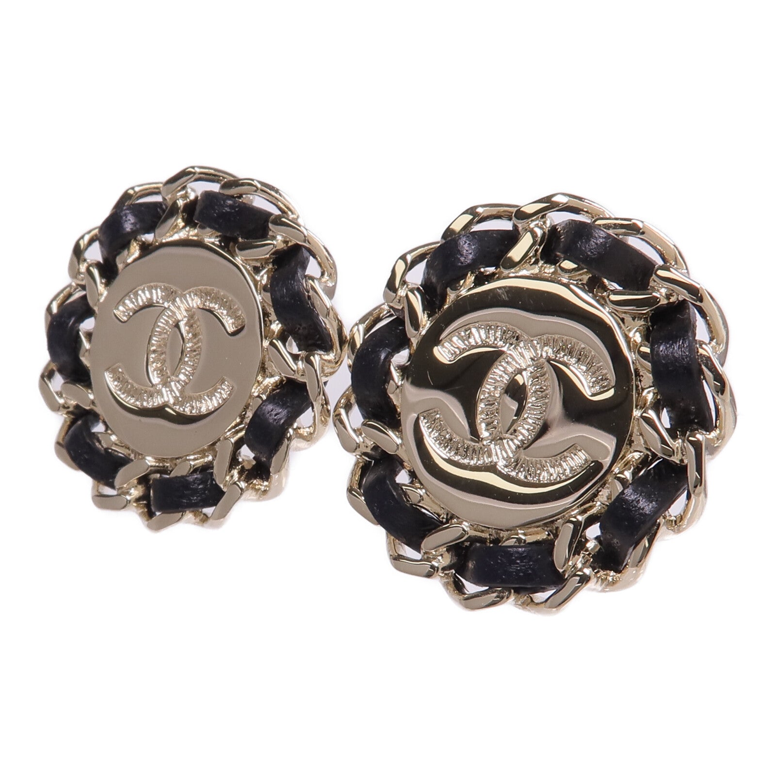 CHANEL 金屬/皮革Earrings金扣耳環