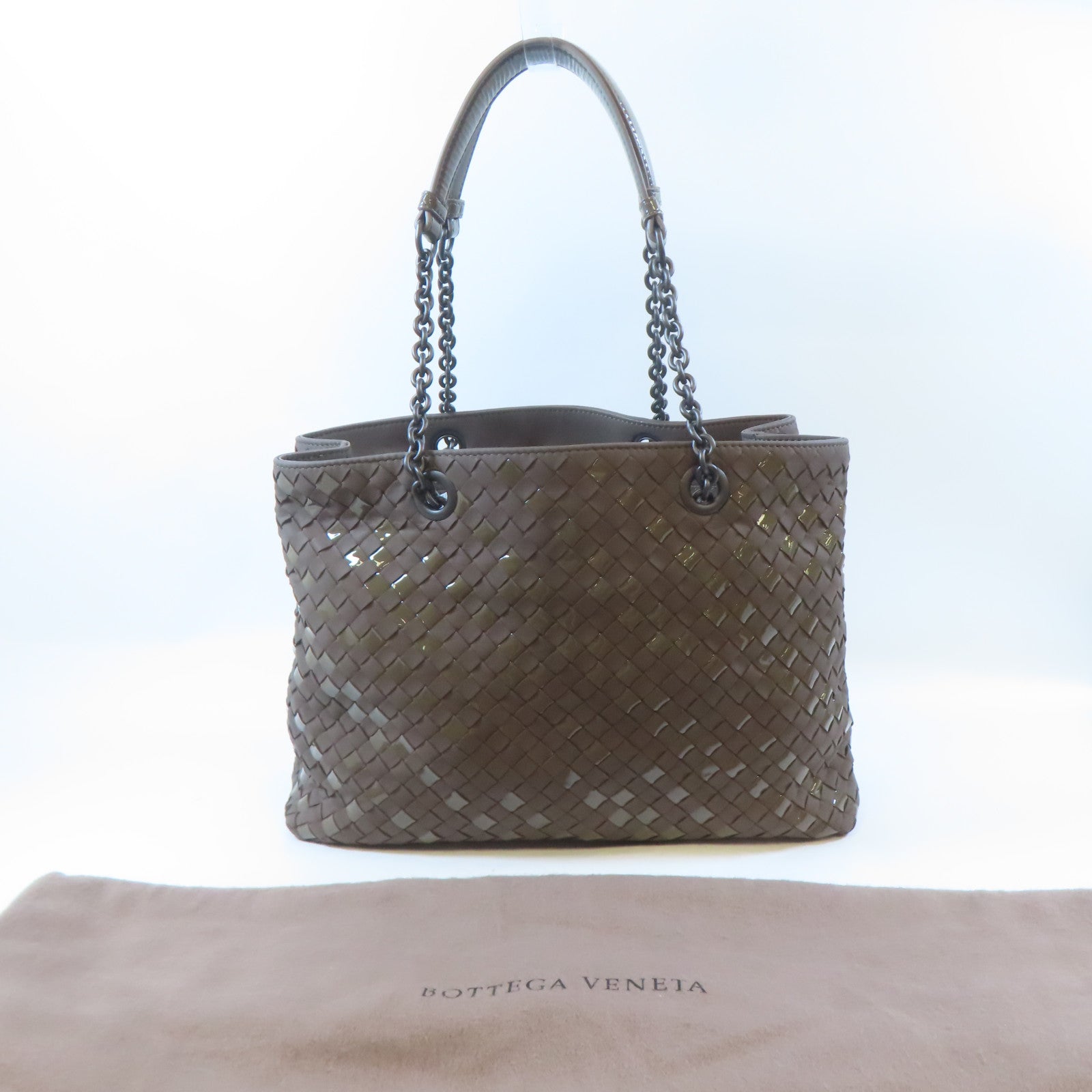 BOTTEGA VENETA 織紋羊皮皮革Chain Shoulder Bag鏈帶肩背袋啡色