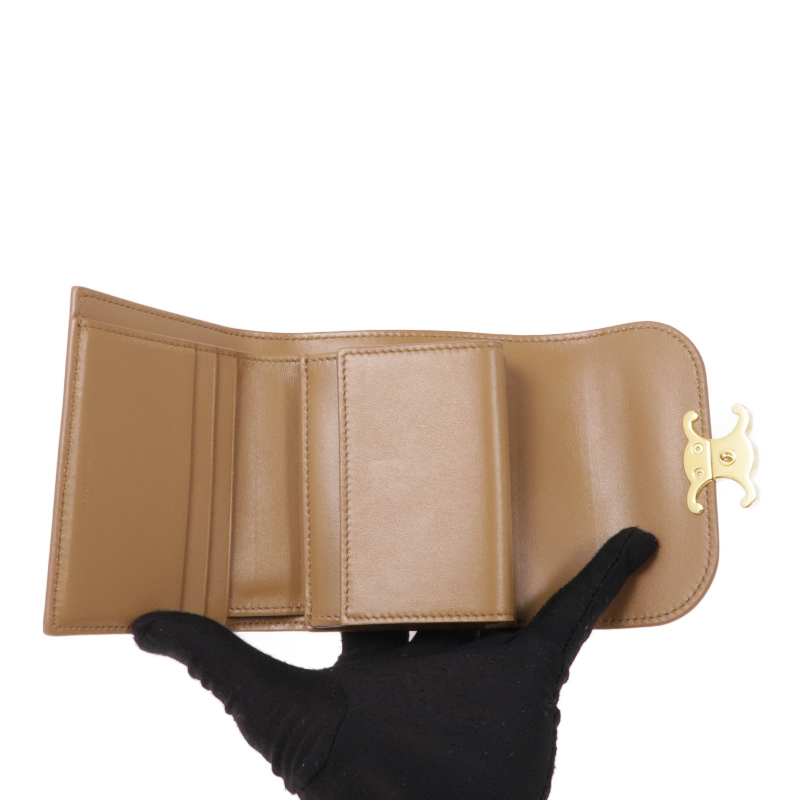 CELINE 牛皮皮革Small Flap Triomple Wallet金扣錢包