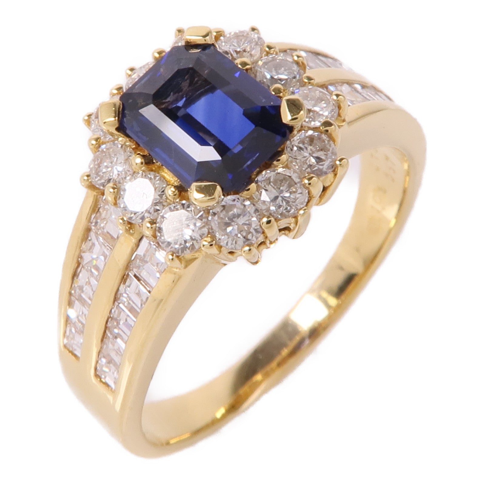 JEWELRY 【激減優惠】18K黃金Sapphire/Diamond Ring藍寶石/鑽石戒指US#8.75