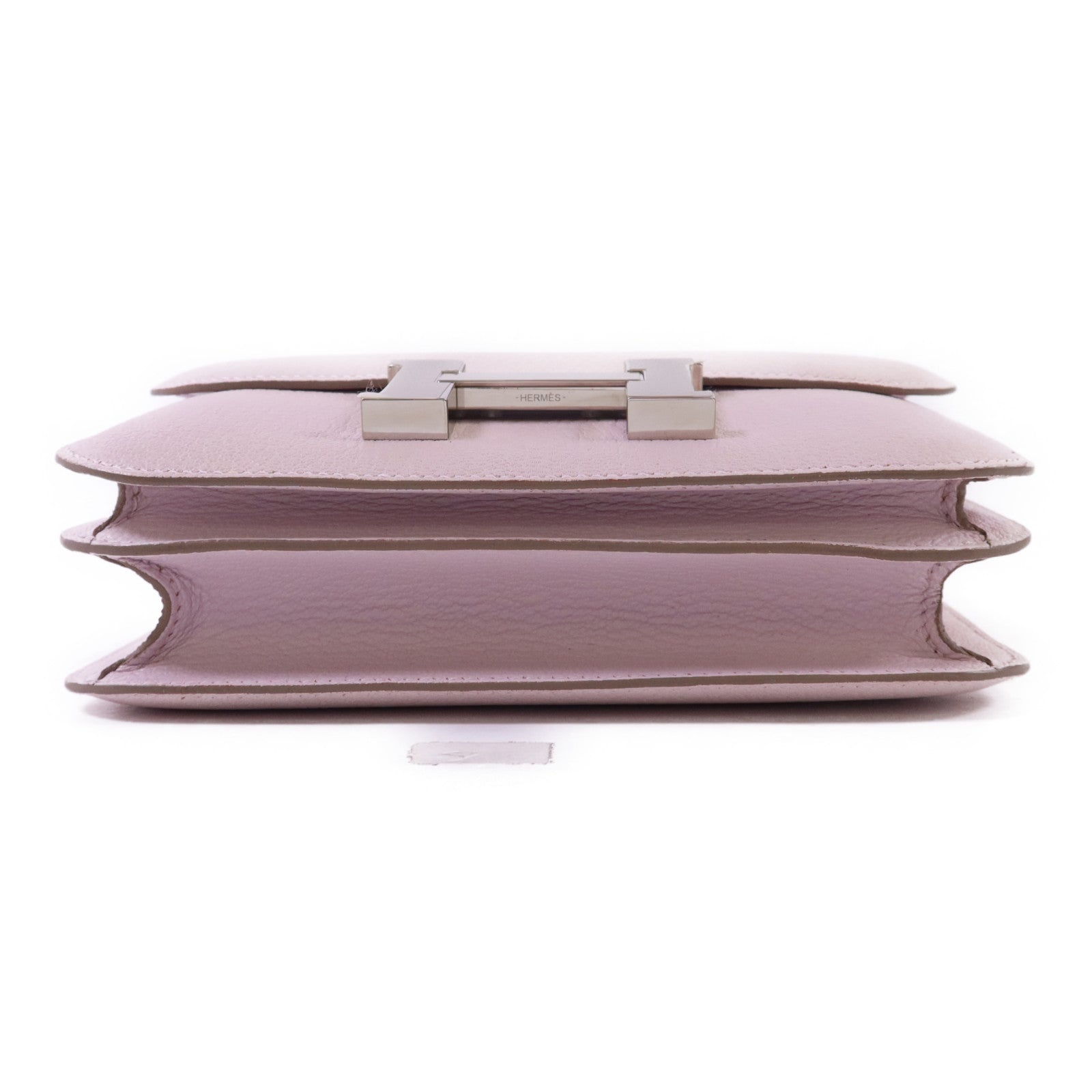 HERMES Chevre皮革Constance Mini銀扣肩背袋Mauve Pale