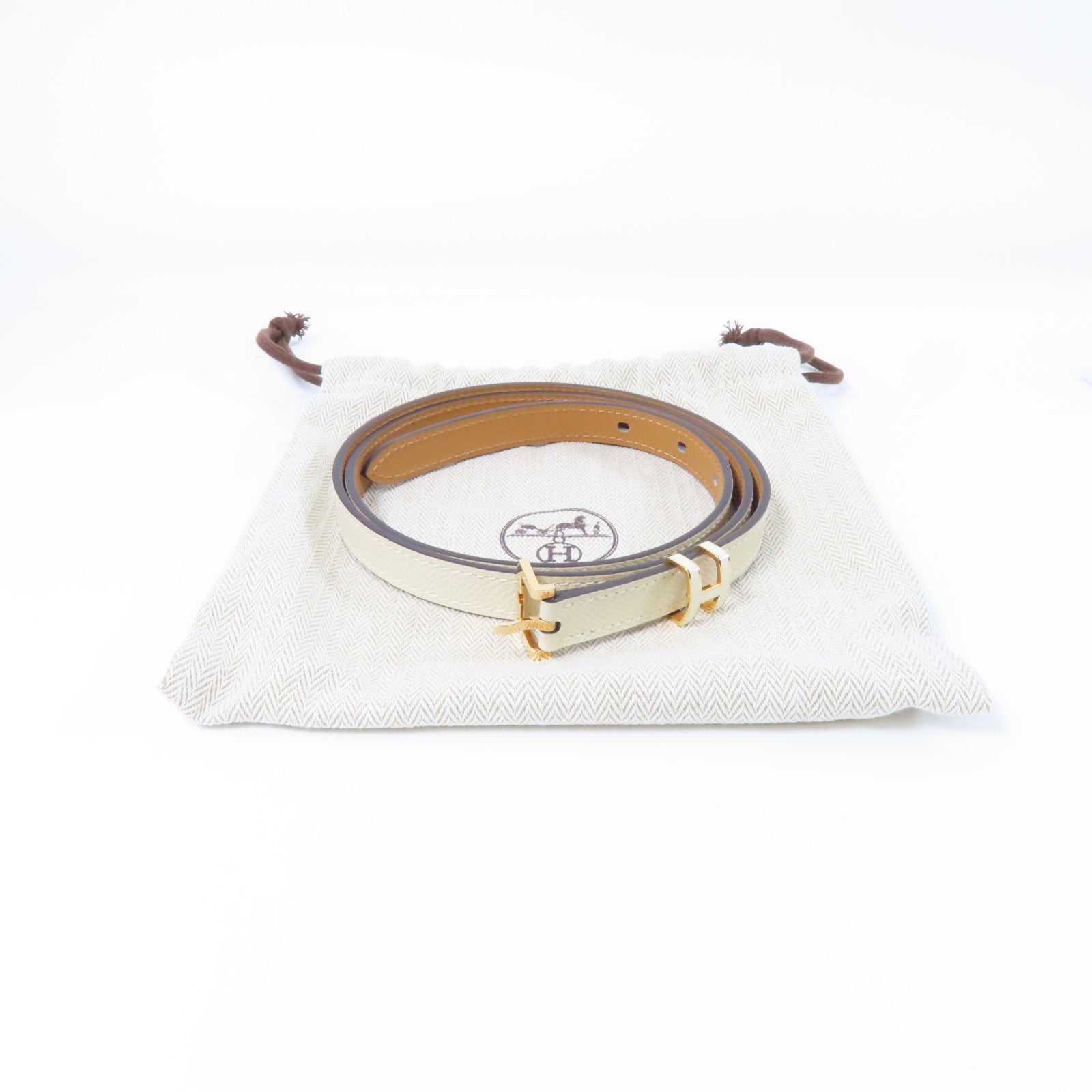 HERMES 【激減優惠】Epsom皮革Pop H Belt金扣皮帶10 Craie鉛筆白