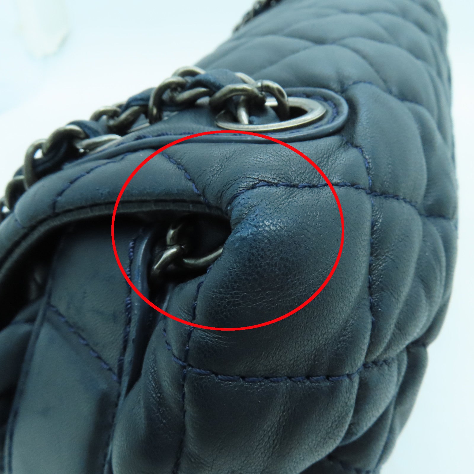 CHANEL **【清倉大減價】菱格皮革Shoulder Bag銀扣肩背袋藍色