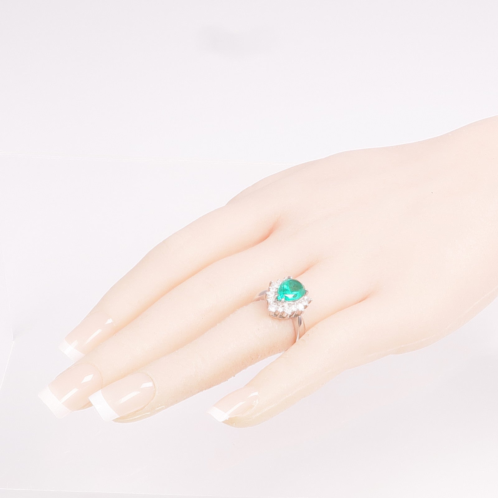 JEWELRY PT900鉑金Emerald Diamond Ring綠寶石/鑽石戒指US#6