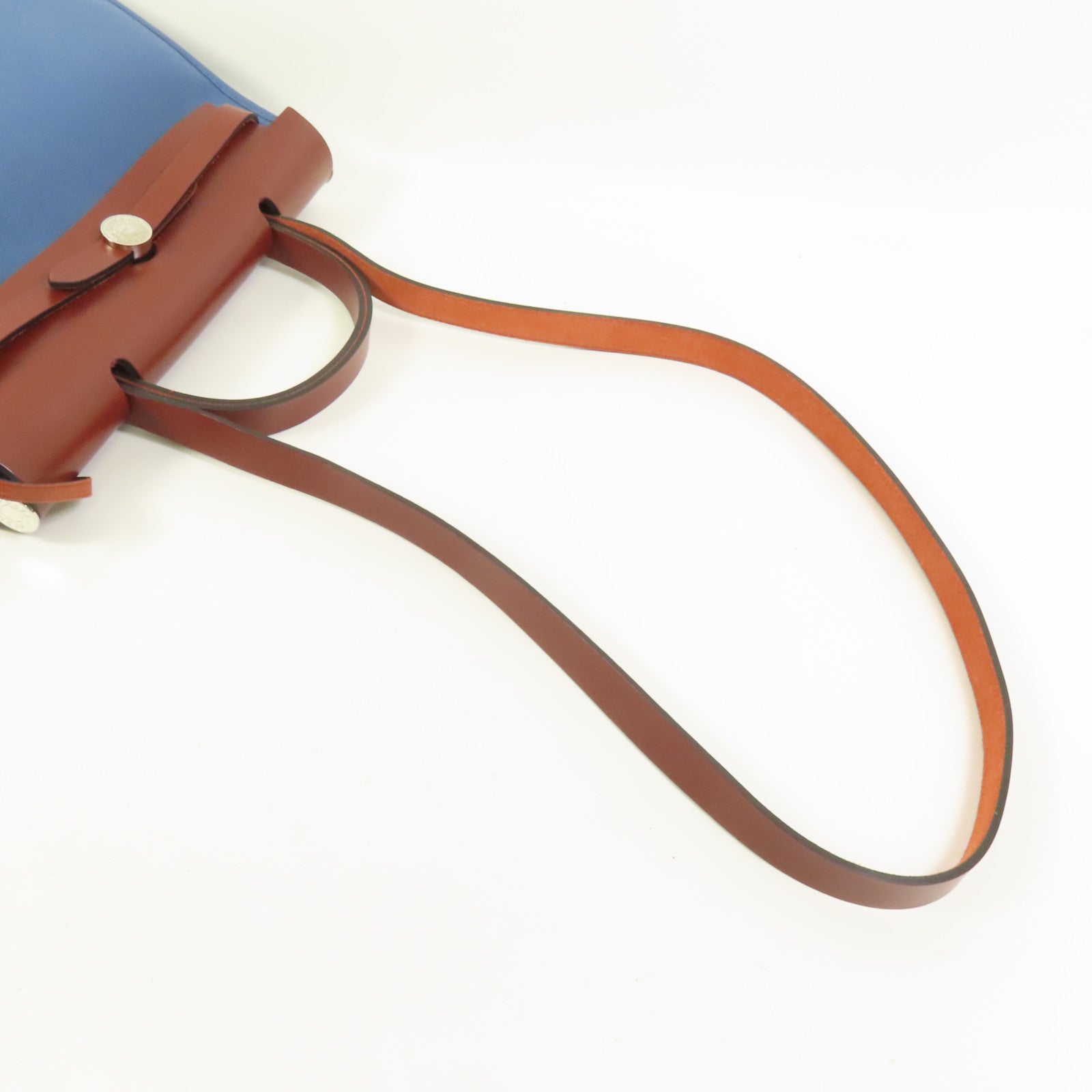 HERMES 帆布Herbag PM銀扣手挽肩背兩用袋Blue Tempete