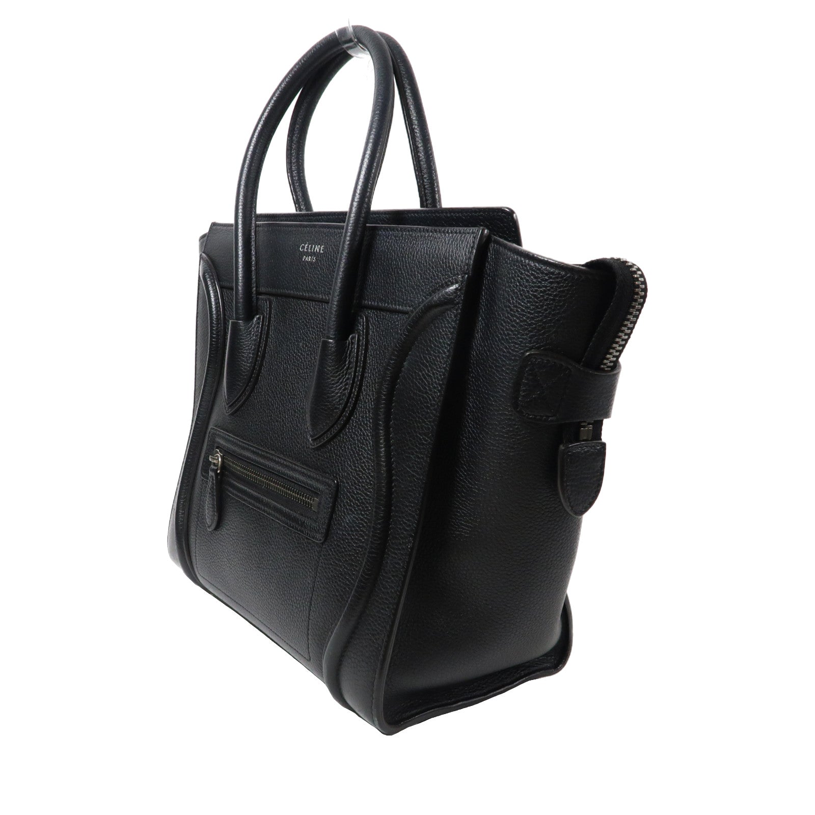 CELINE 牛皮皮革Luggage銀扣肩背袋黑色