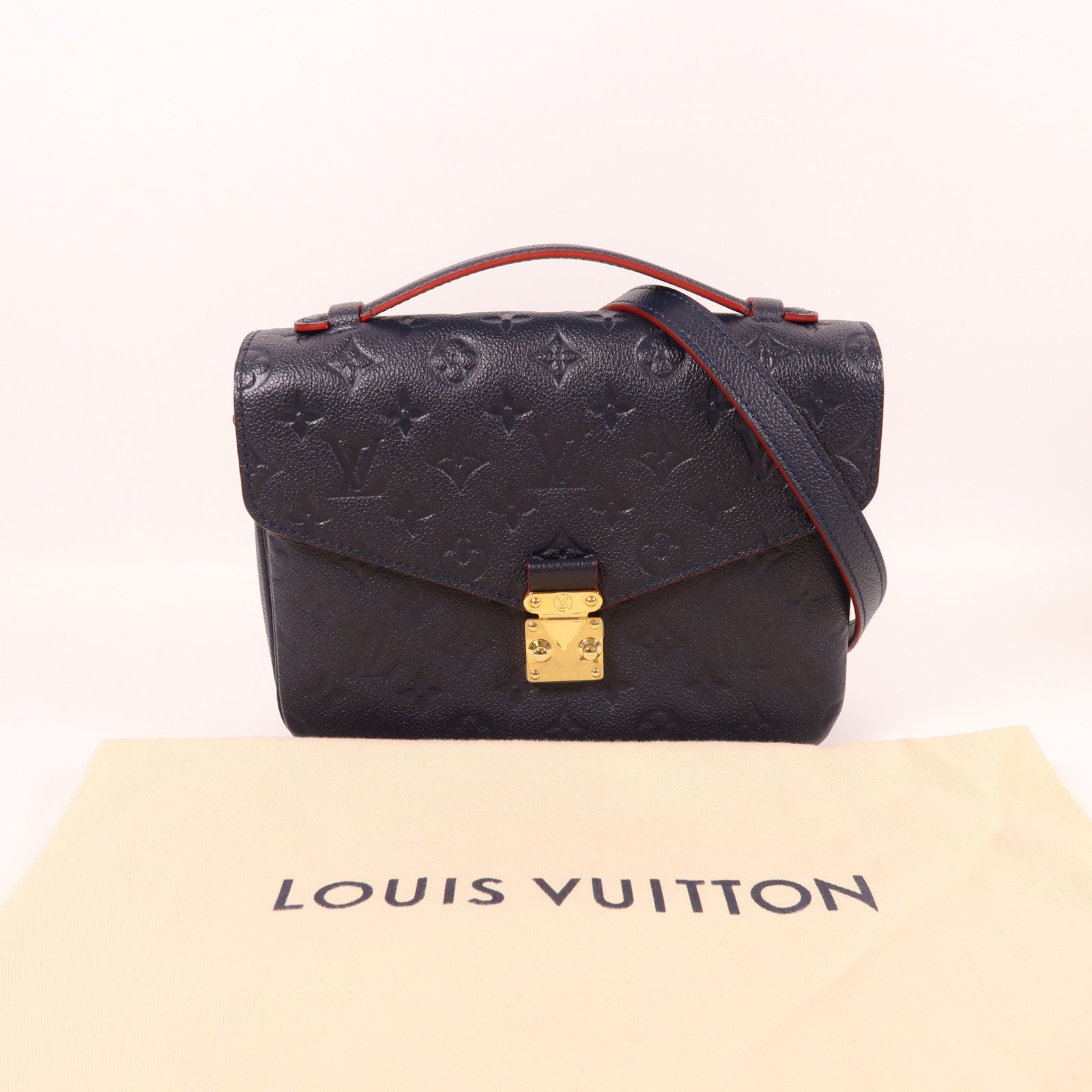 LOUIS VUITTON Monogram Empreinte Pochette Metis金扣手挽肩背兩用袋深藍色