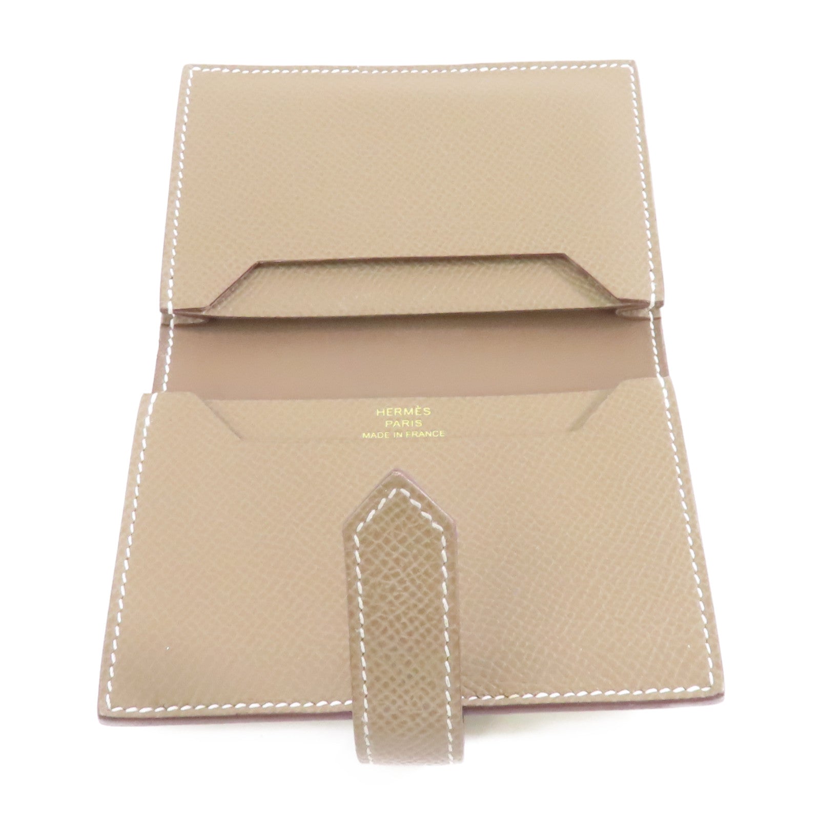 HERMES Epsom皮革Bearn Card Case金扣卡片套Etoupe/米灰色