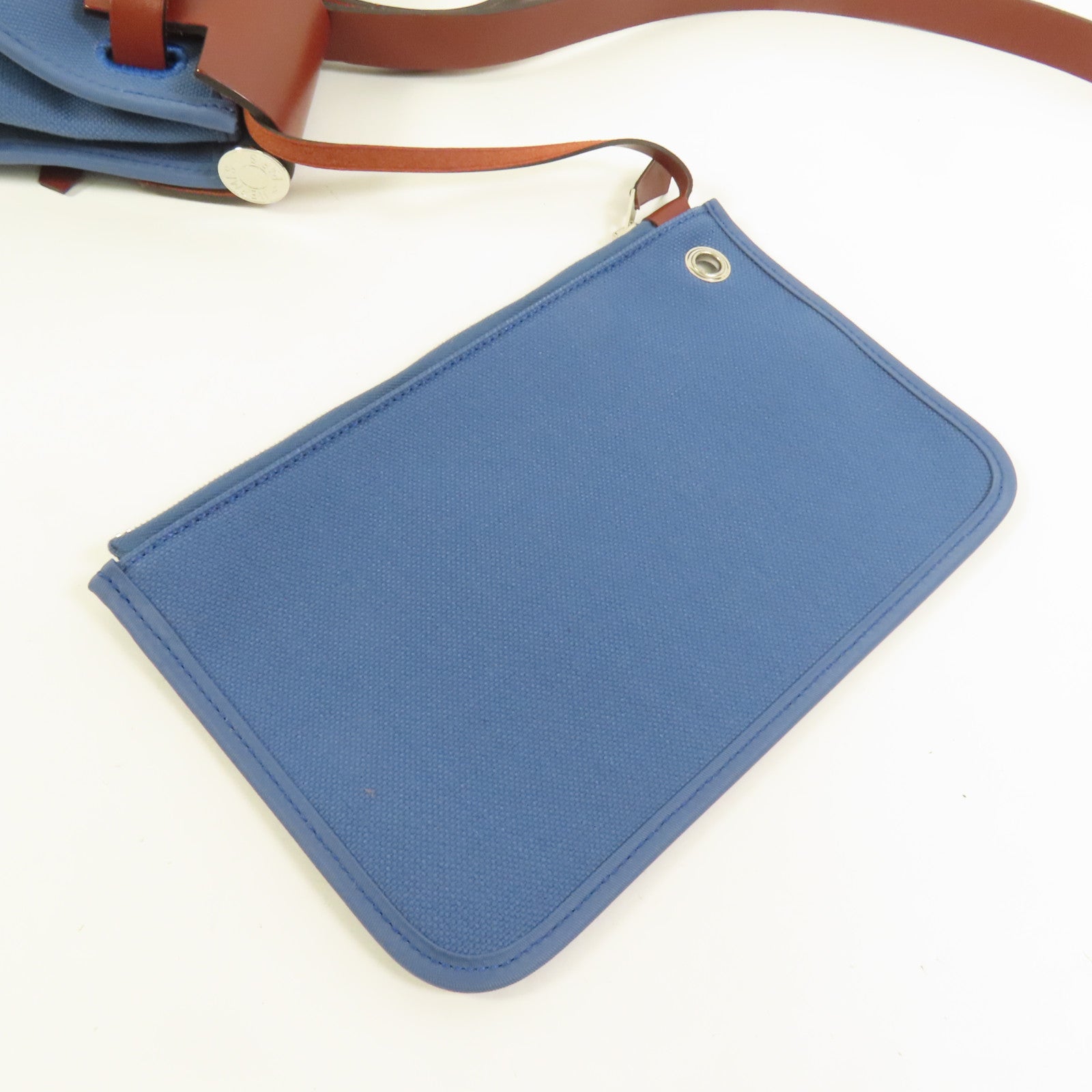 HERMES 帆布Herbag PM銀扣手挽肩背兩用袋Blue Tempete
