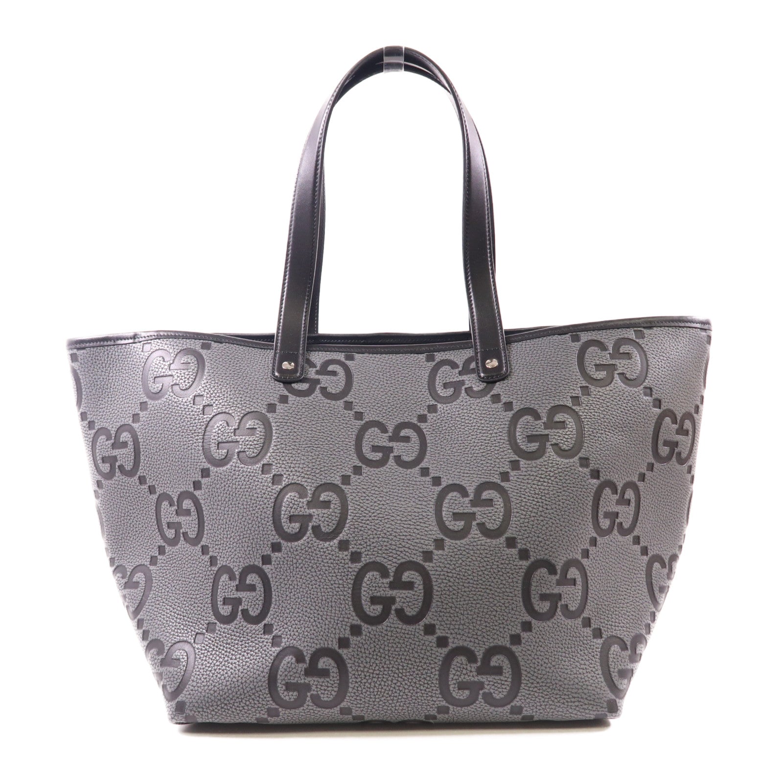 GUCCI Leather GG Tote Bag Shoulder Tote 818771 Leather Gray