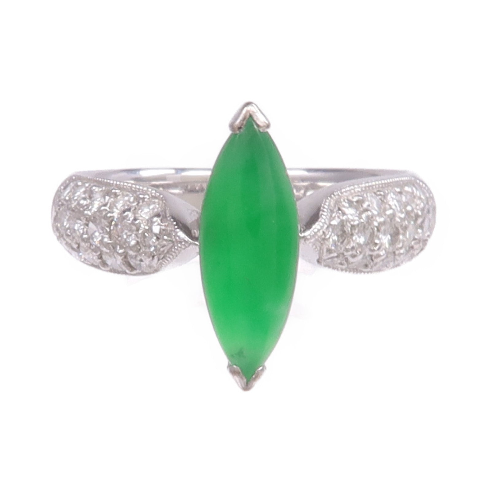 JEWELRY 18K白金Jade Diamond Ring翡翠/鑽石戒指US#4.75
