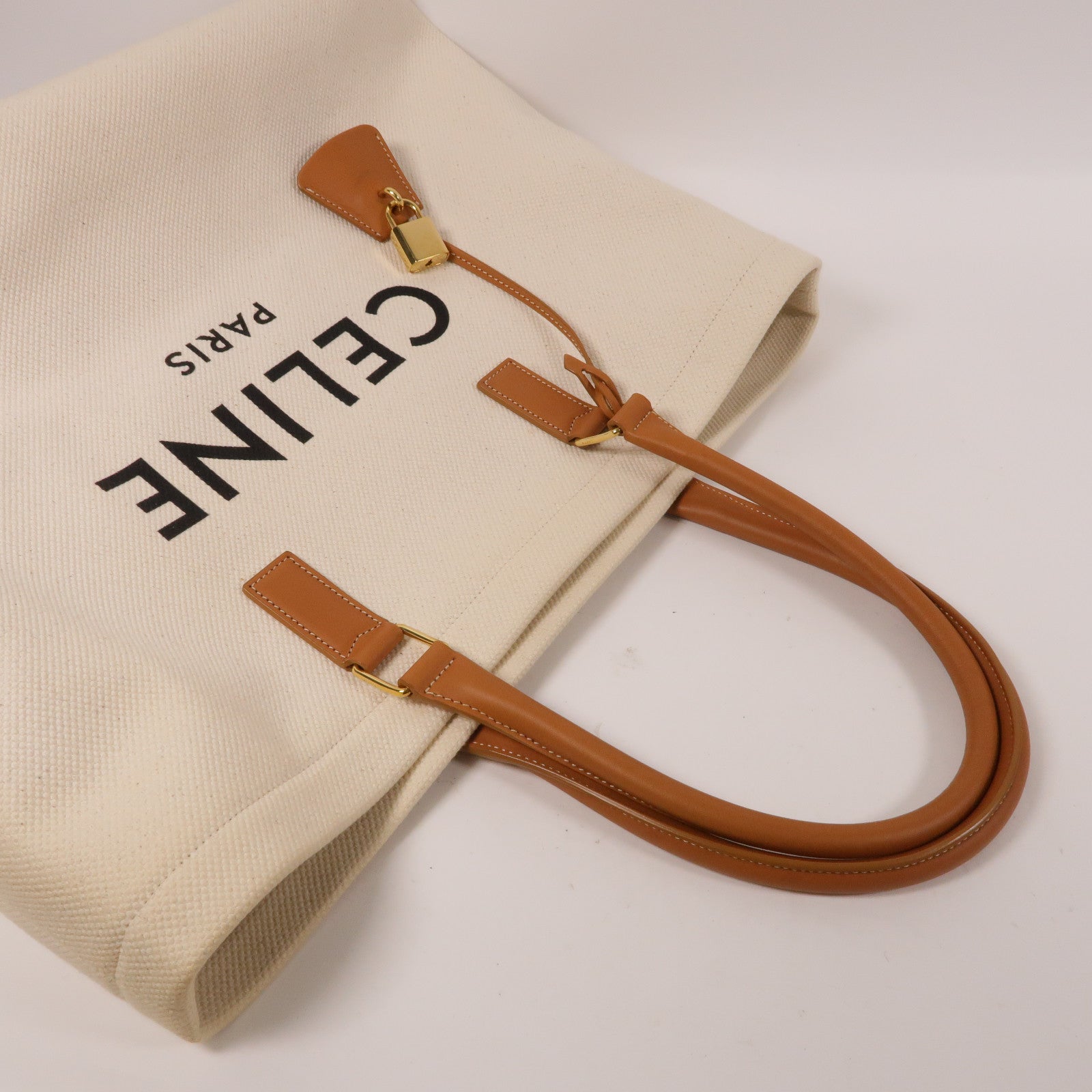 CELINE 帆布Shoulder Bag金扣肩背袋白色