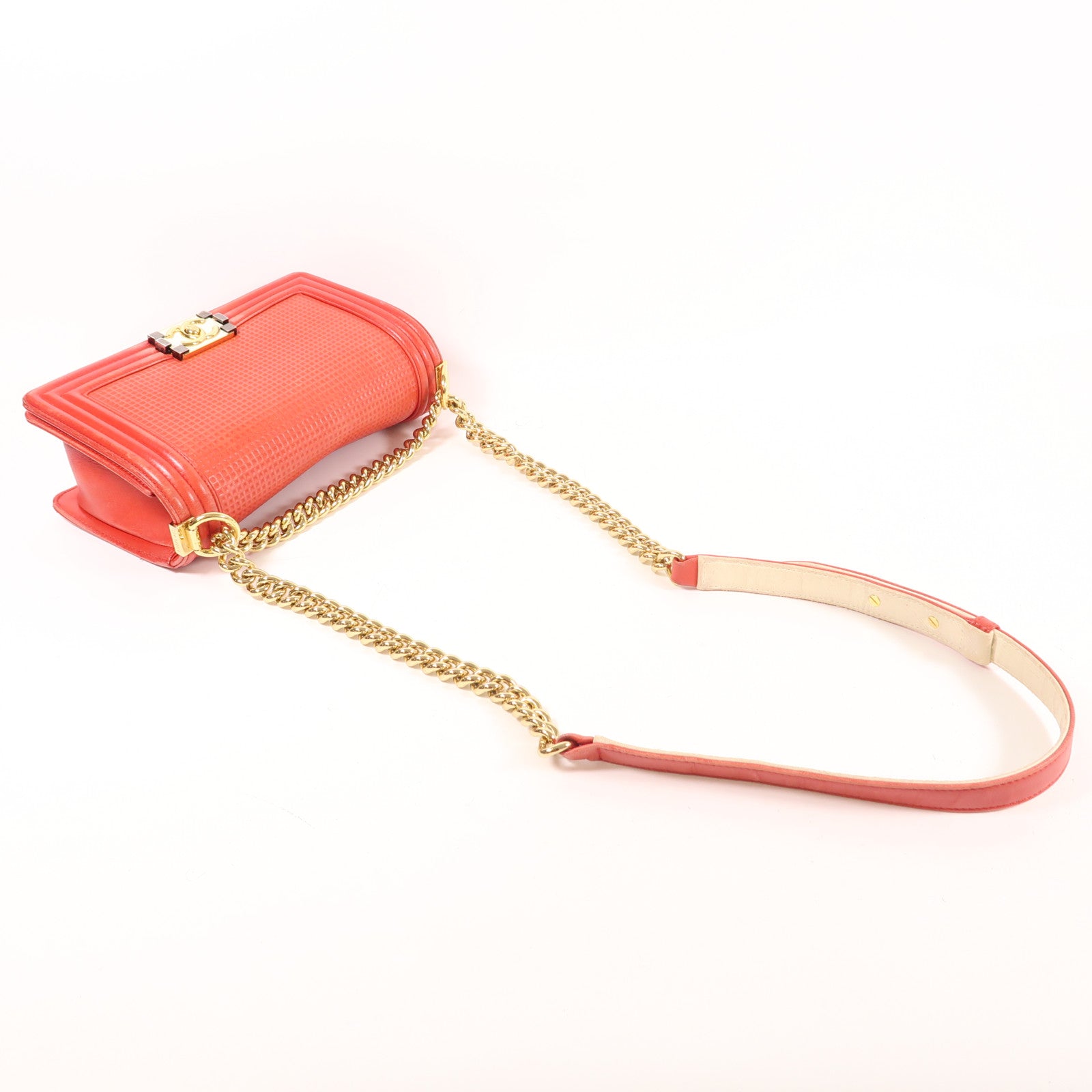 CHANEL 牛皮皮革Boy 25金扣鏈帶肩背袋