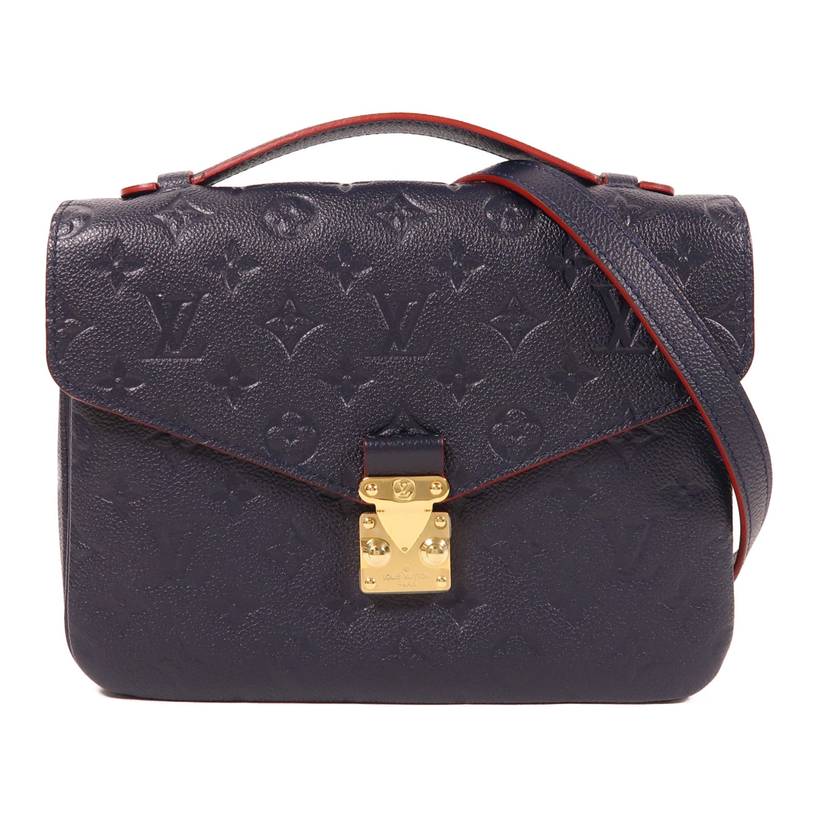 LOUIS VUITTON Monogram Empreinte Pochette Metis金扣手挽肩背兩用袋深藍色