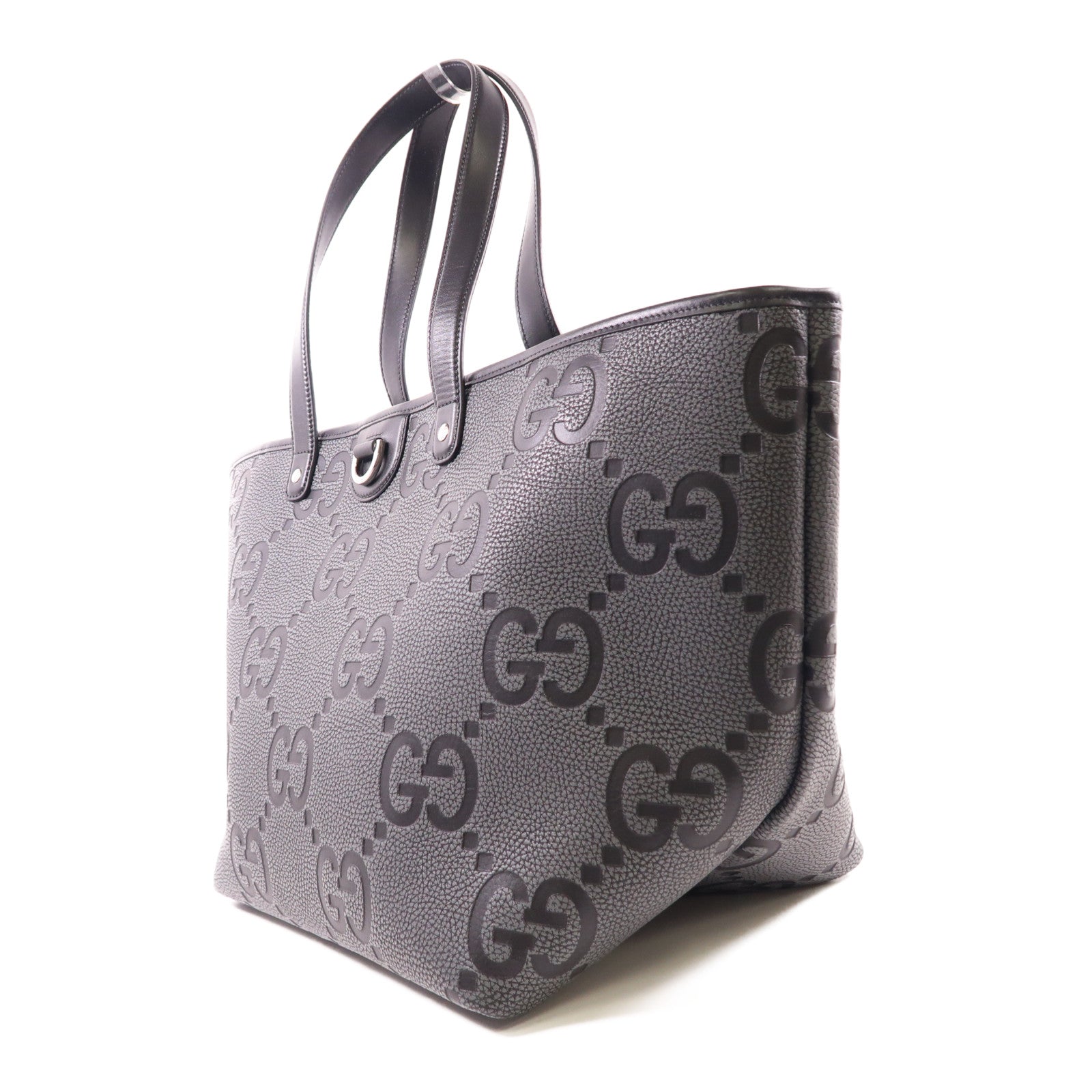 GUCCI Leather GG Tote Bag Shoulder Tote 818771 Leather Gray