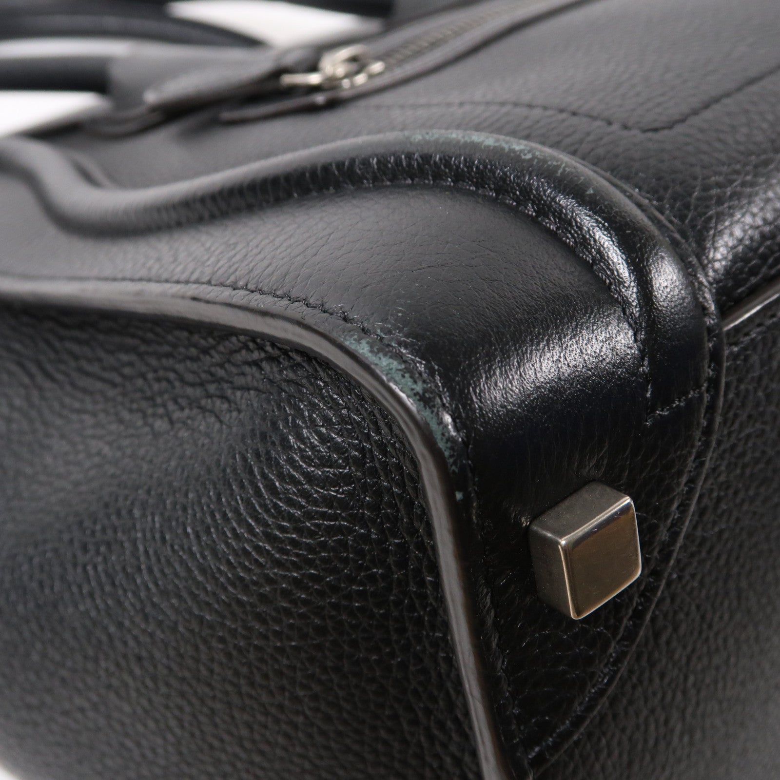CELINE 牛皮皮革Luggage銀扣肩背袋黑色