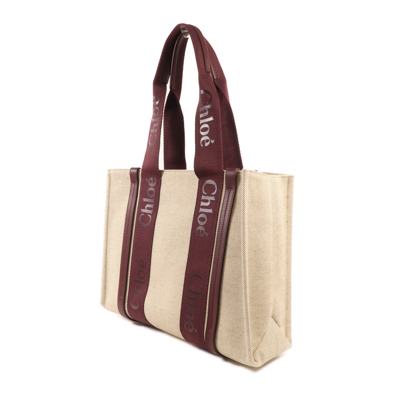 Chloe 【激減優惠】麻質/皮革WoodyTote Bag Medium手挽袋