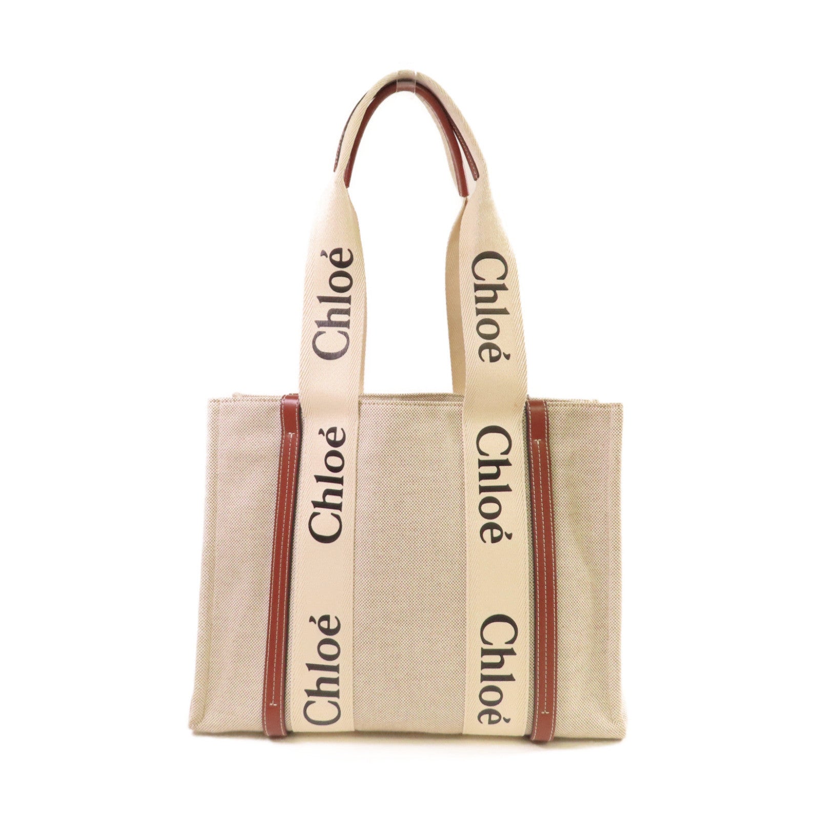 Chloe 帆布Woody Tote Medium Bag肩背袋杏色/啡色