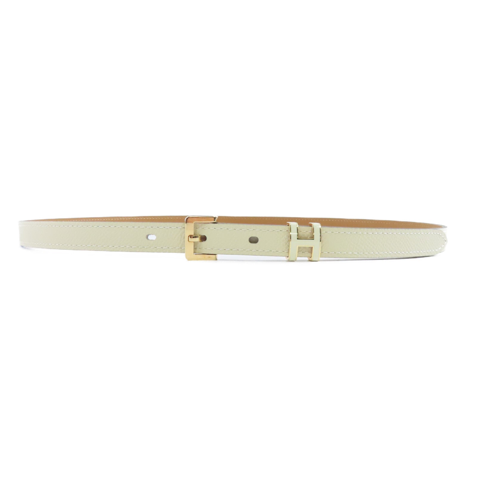 HERMES 【激減優惠】Epsom皮革Pop H Belt金扣皮帶10 Craie鉛筆白