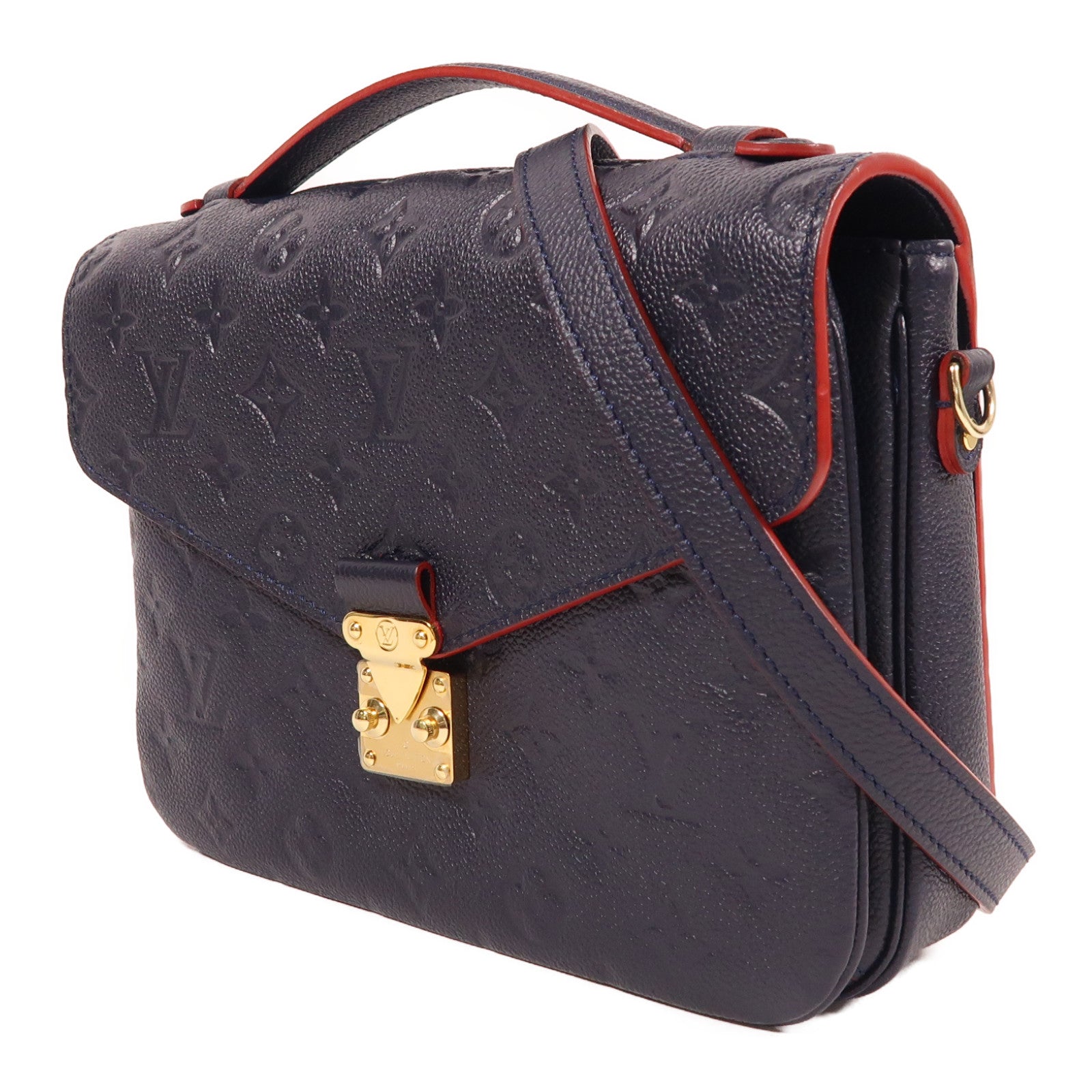 LOUIS VUITTON Monogram Empreinte Pochette Metis金扣手挽肩背兩用袋深藍色