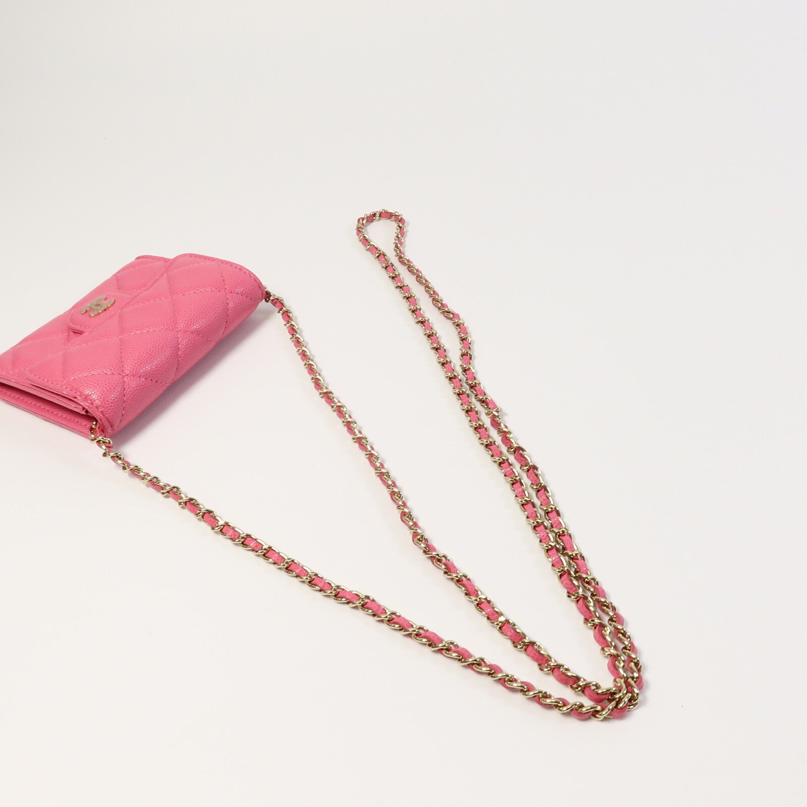 CHANEL 牛皮皮革Quiled Flap Card Holder On Chain鏈帶肩背袋