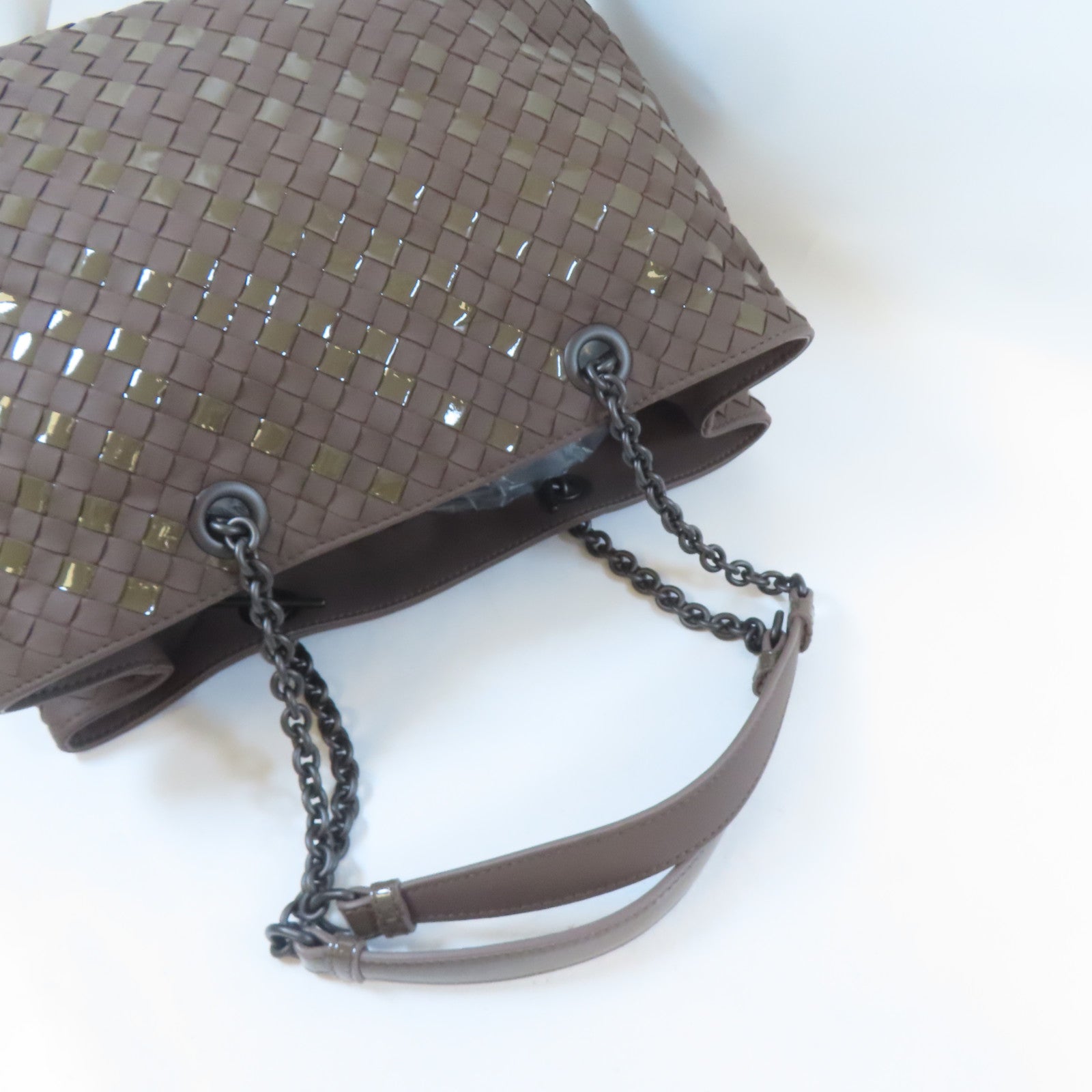 BOTTEGA VENETA 織紋羊皮皮革Chain Shoulder Bag鏈帶肩背袋啡色