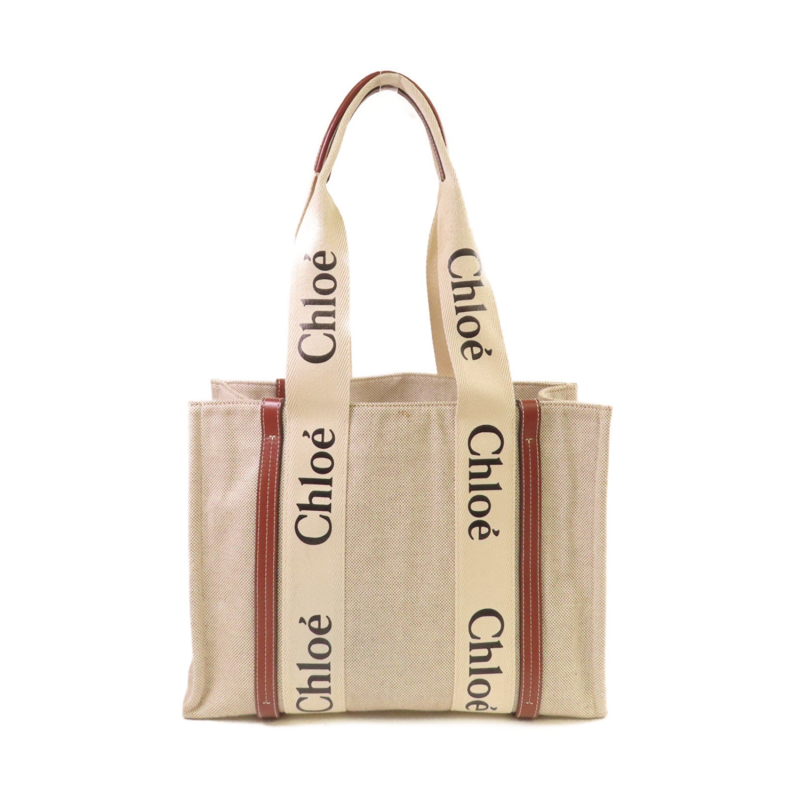Chloe 帆布Woody Tote Medium Bag肩背袋杏色/啡色