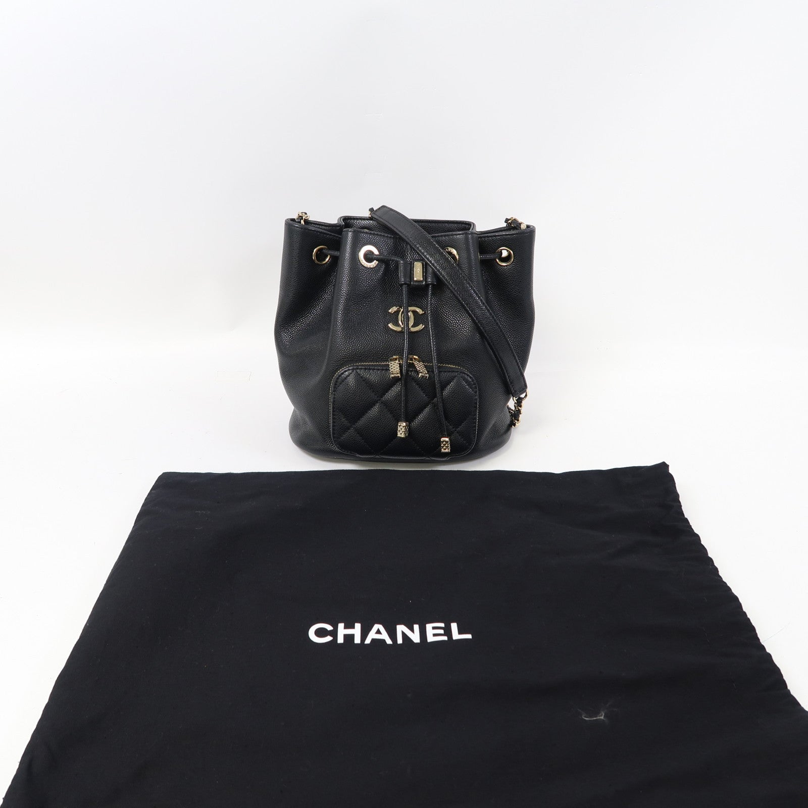 CHANEL Caviar皮革Chain Shoulder Bag金扣鏈帶肩背袋黑色