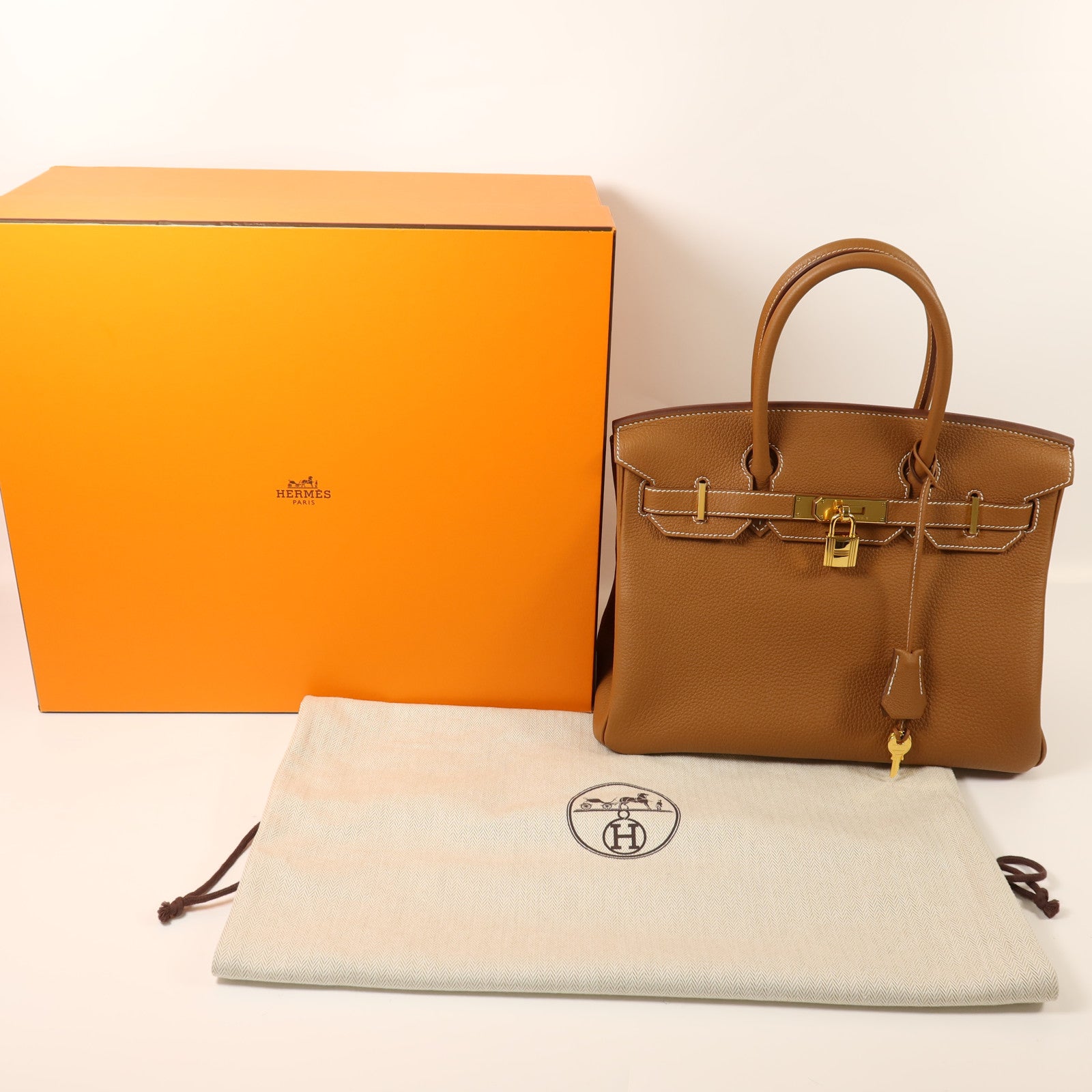 HERMES Clemence皮革Birkin 30金扣手挽袋Gold