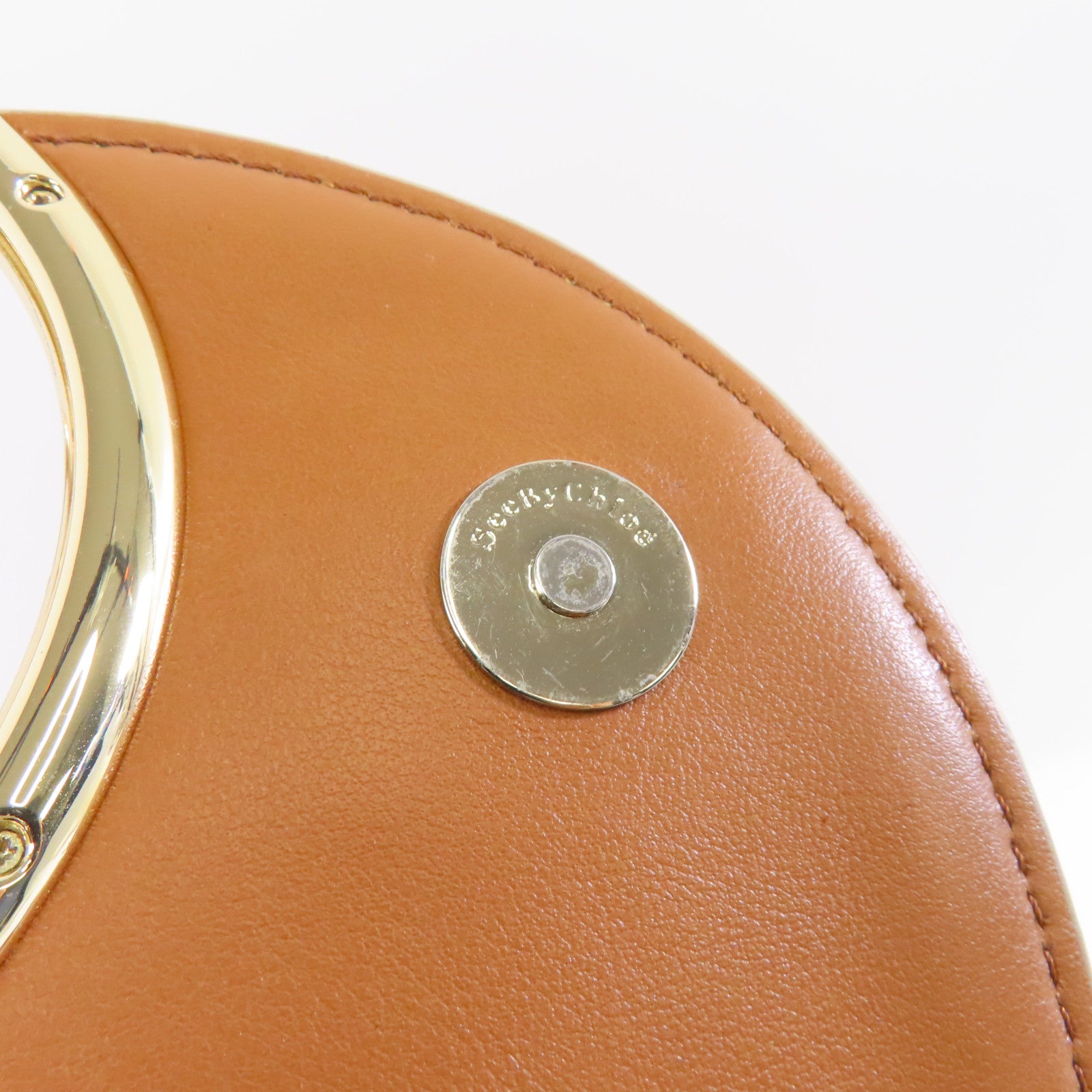 SEE BY CHLOE 牛皮皮革Shoulder Bag金扣肩背袋棕色