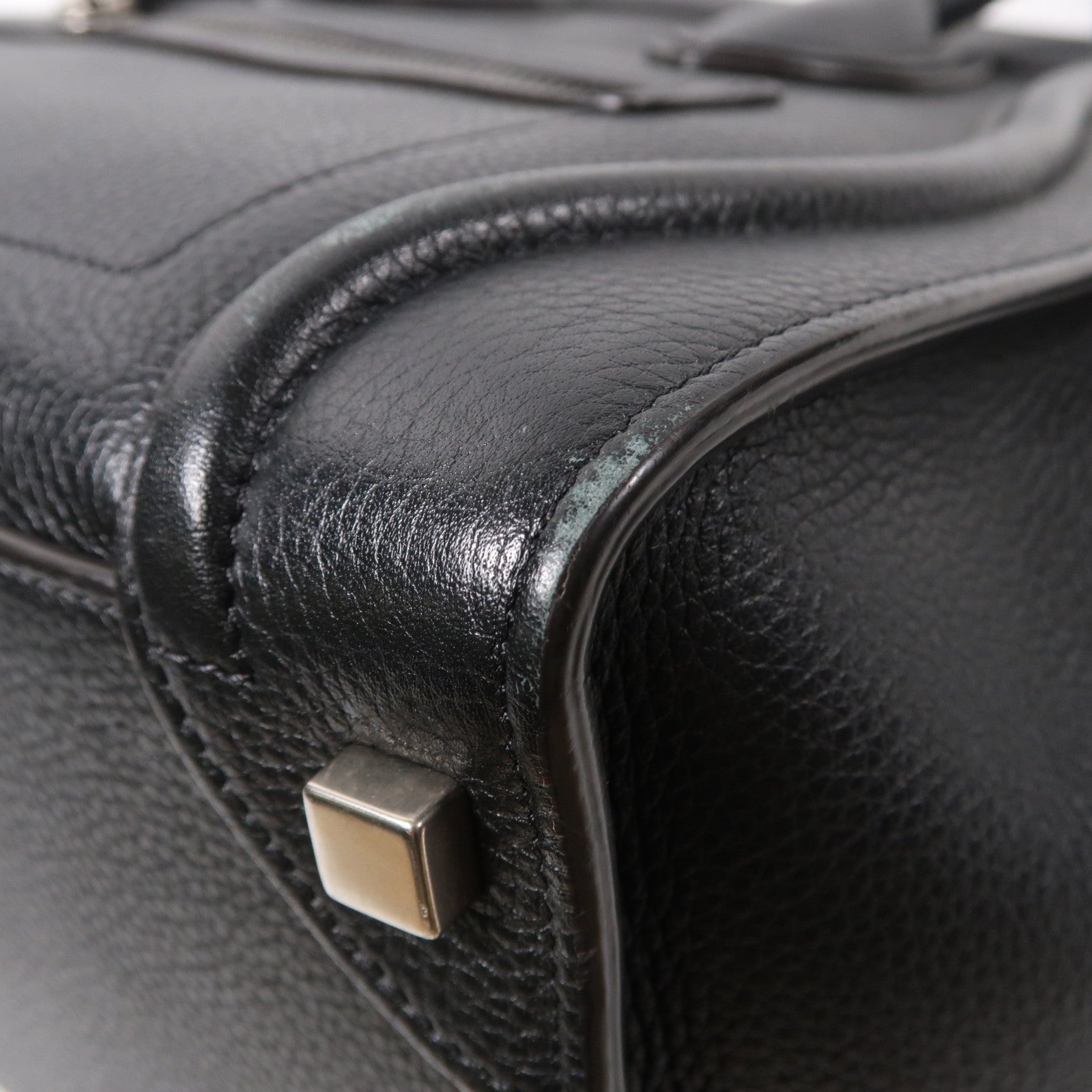 CELINE 牛皮皮革Luggage銀扣肩背袋黑色