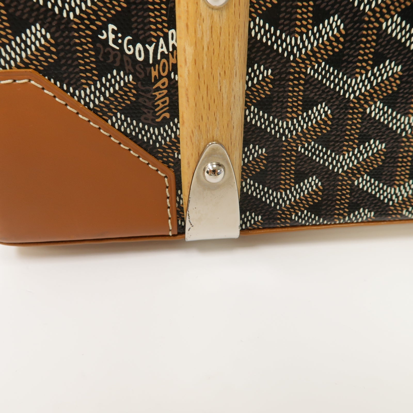 GOYARD 皮革/塗層帆布Saigon PM銀扣手挽肩背兩用袋黑色/啡色
