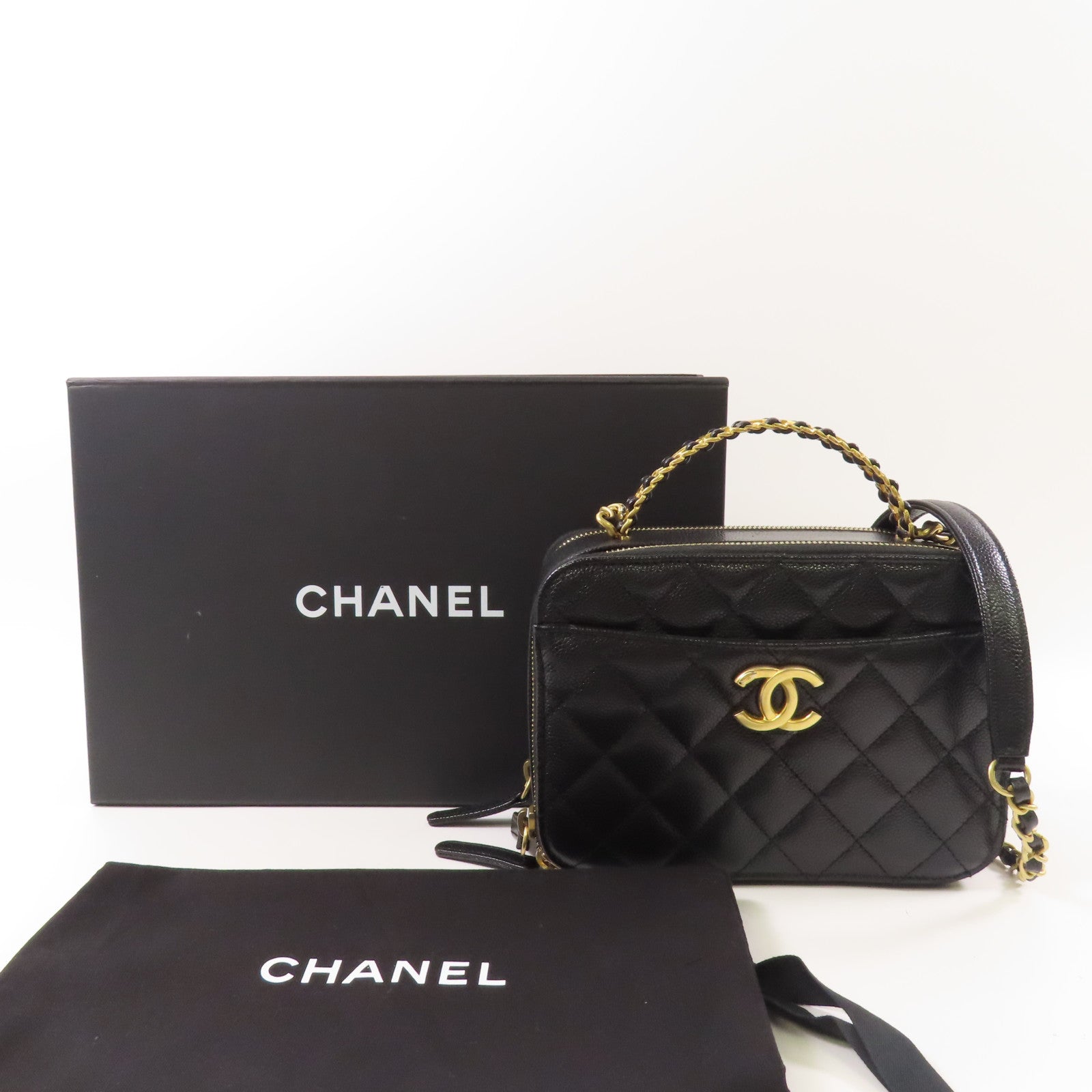 CHANEL 牛皮皮革2 Way Shoulder金扣手挽肩背兩用袋