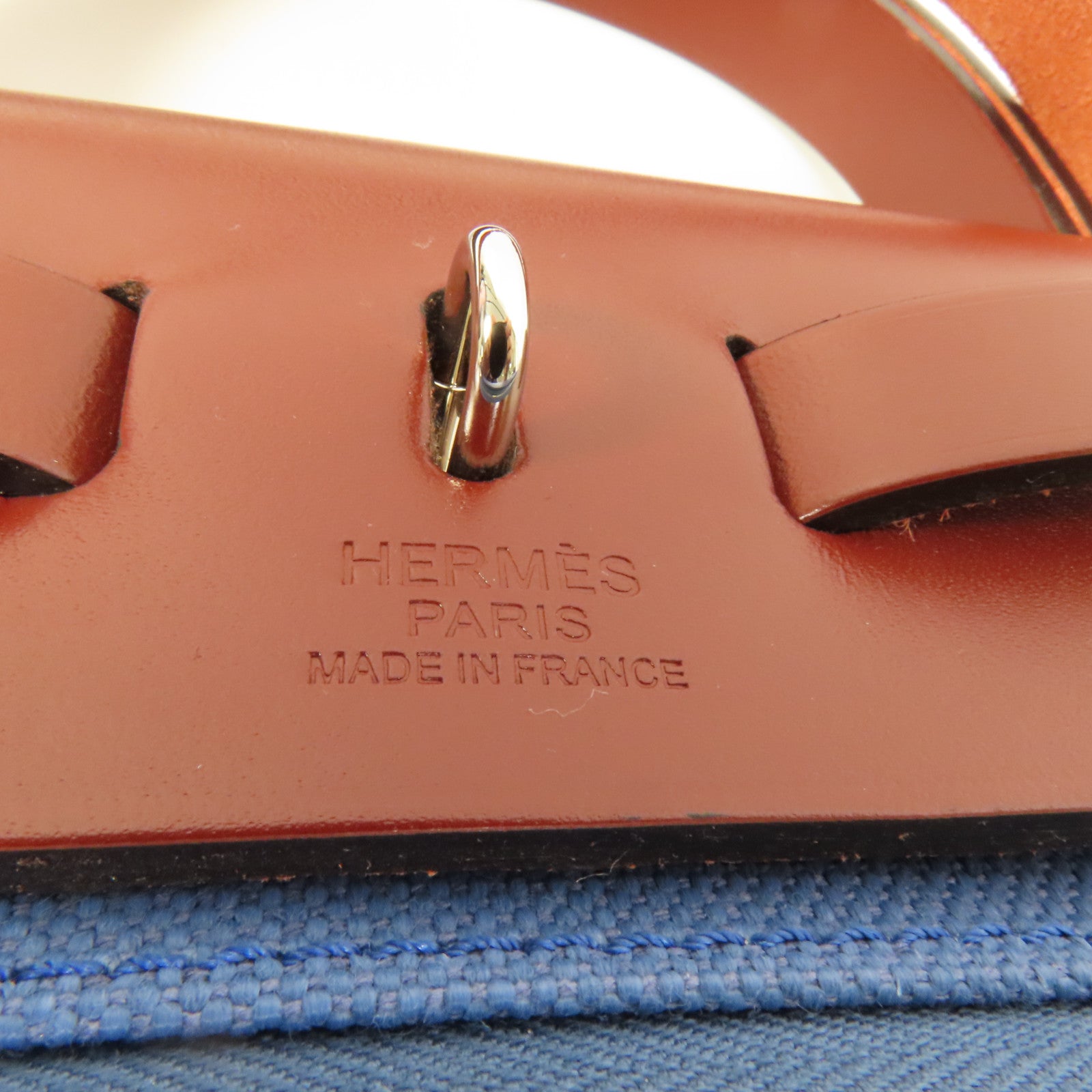 HERMES 帆布Herbag PM銀扣手挽肩背兩用袋Blue Tempete