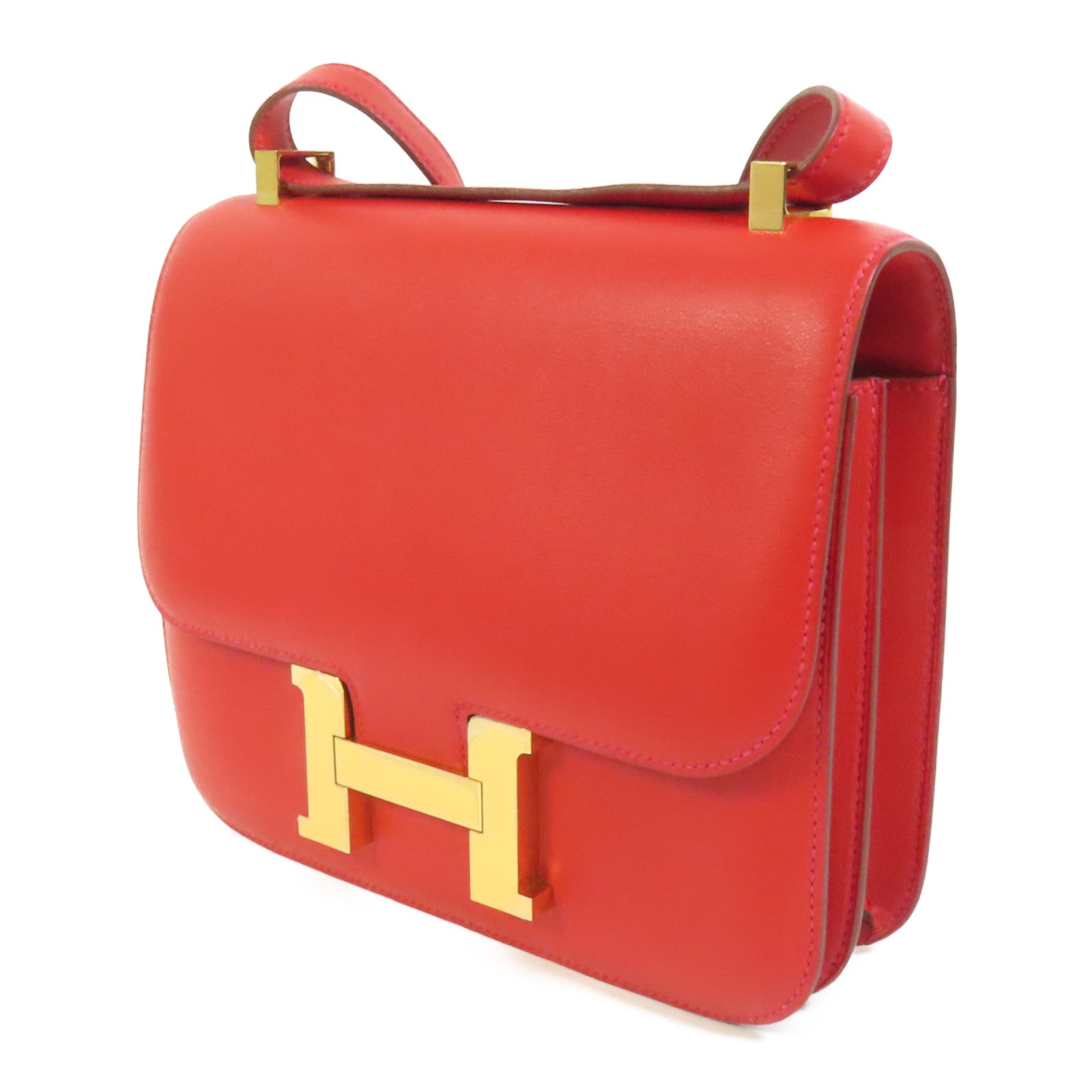HERMES Swift皮革Constance 24金扣肩背袋Red