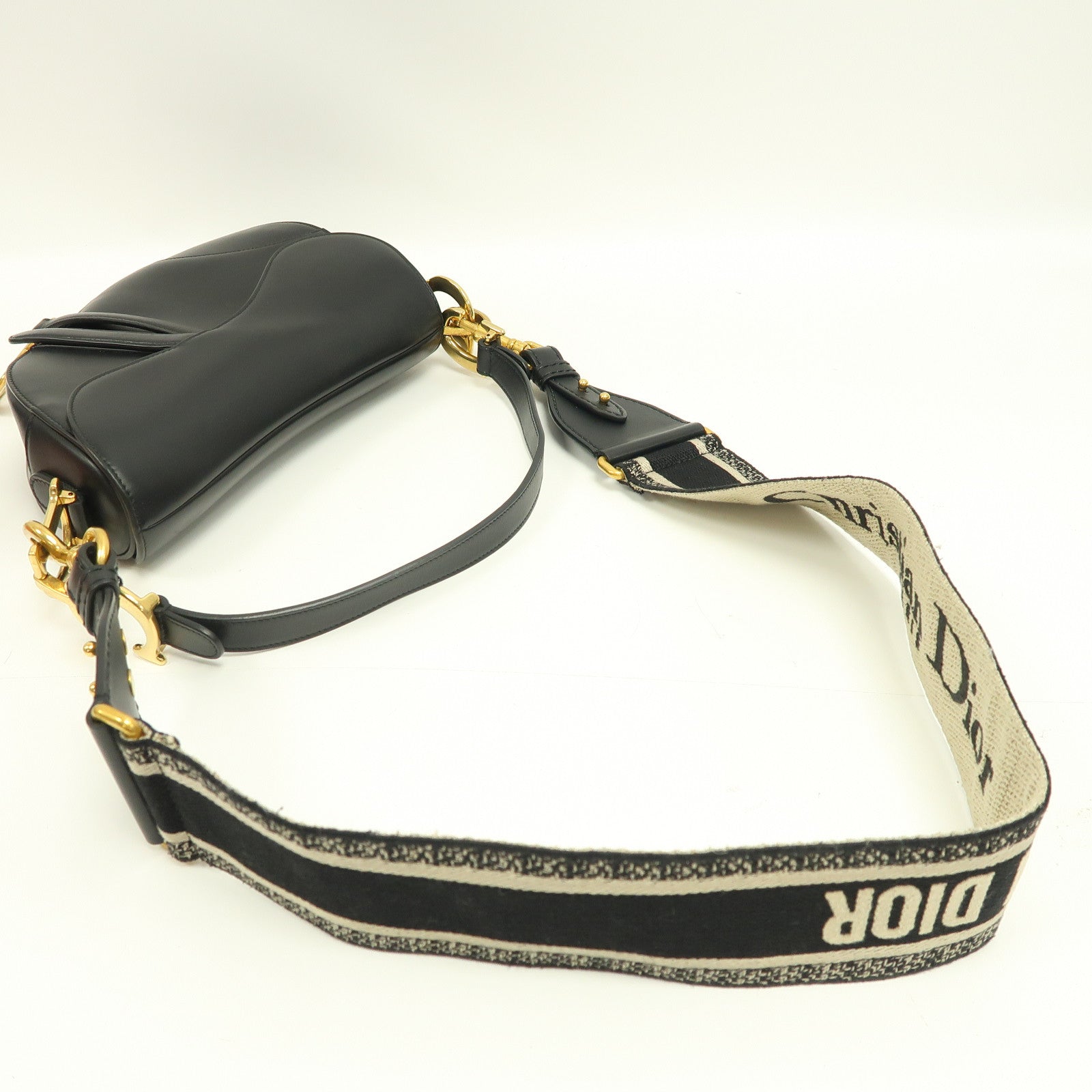 Dior 【激減優惠】牛皮皮革Saddle Bag金扣手挽肩背兩用袋黑色