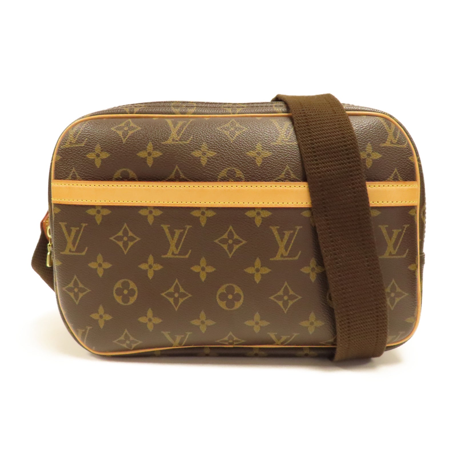 LOUIS VUITTON Monogram Reporter PM金扣肩背袋啡色